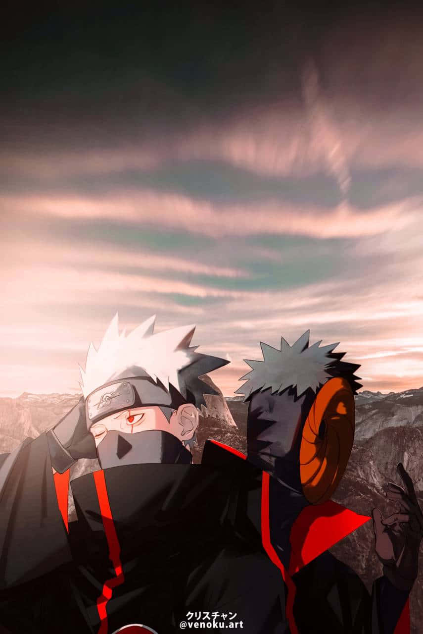 Kakashi And Obito, spiky hair, dramatic sunset sky, HD Phone Wallpaper
