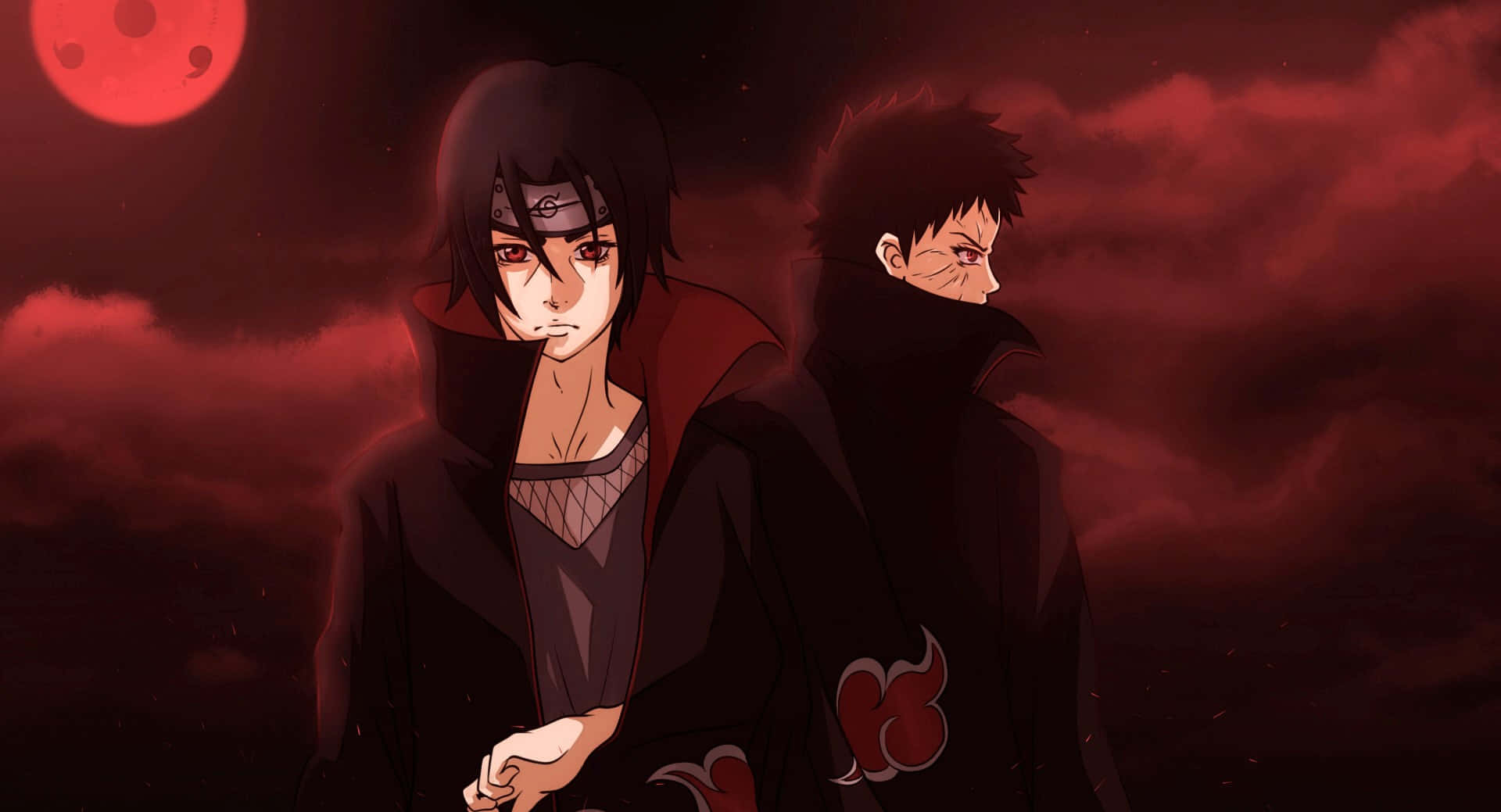 Kakashi, Obito, black cloaks, Full HD Desktop Wallpaper