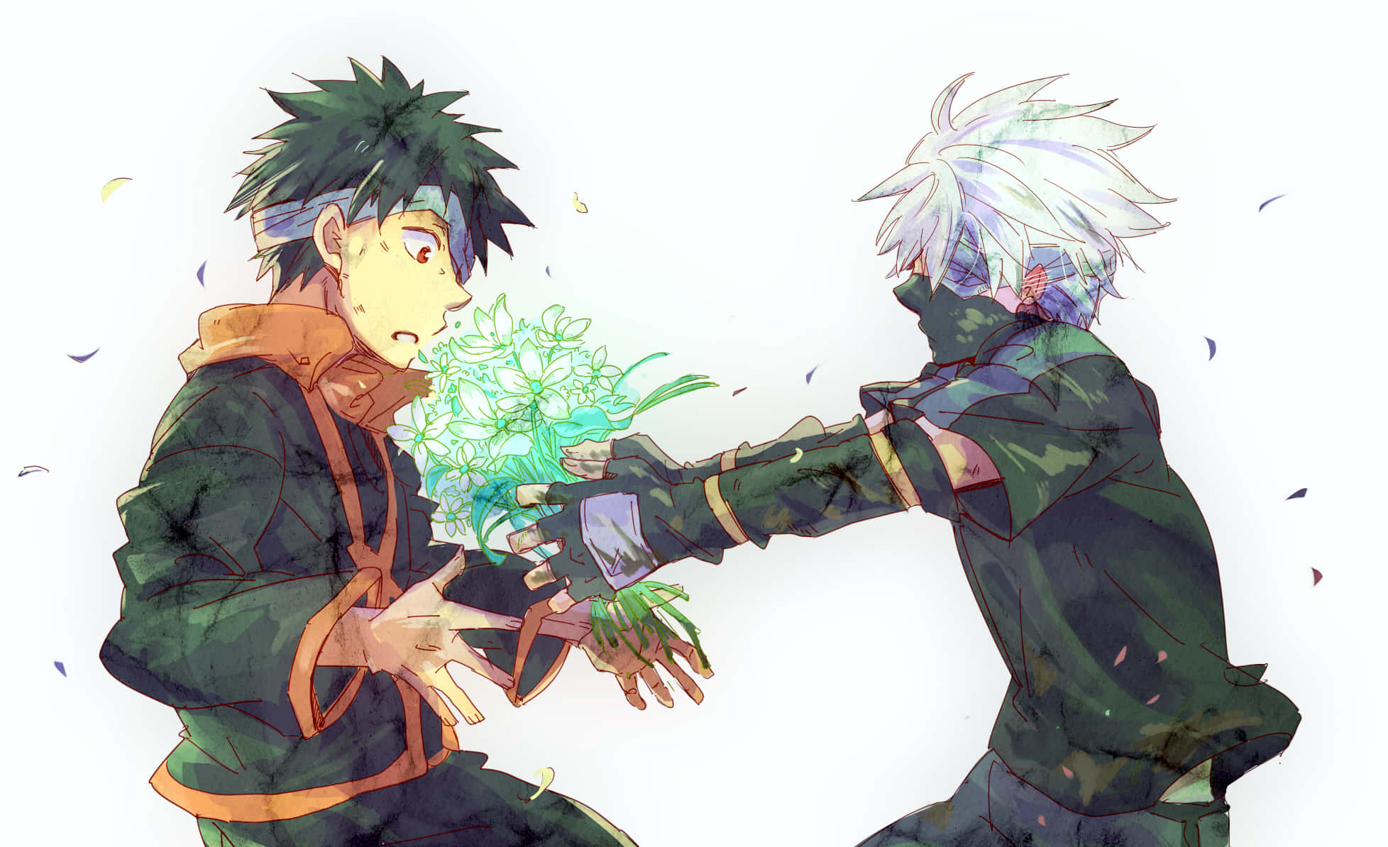 Kakashi, Tobi, green jackets, Full HD Desktop Wallpaper