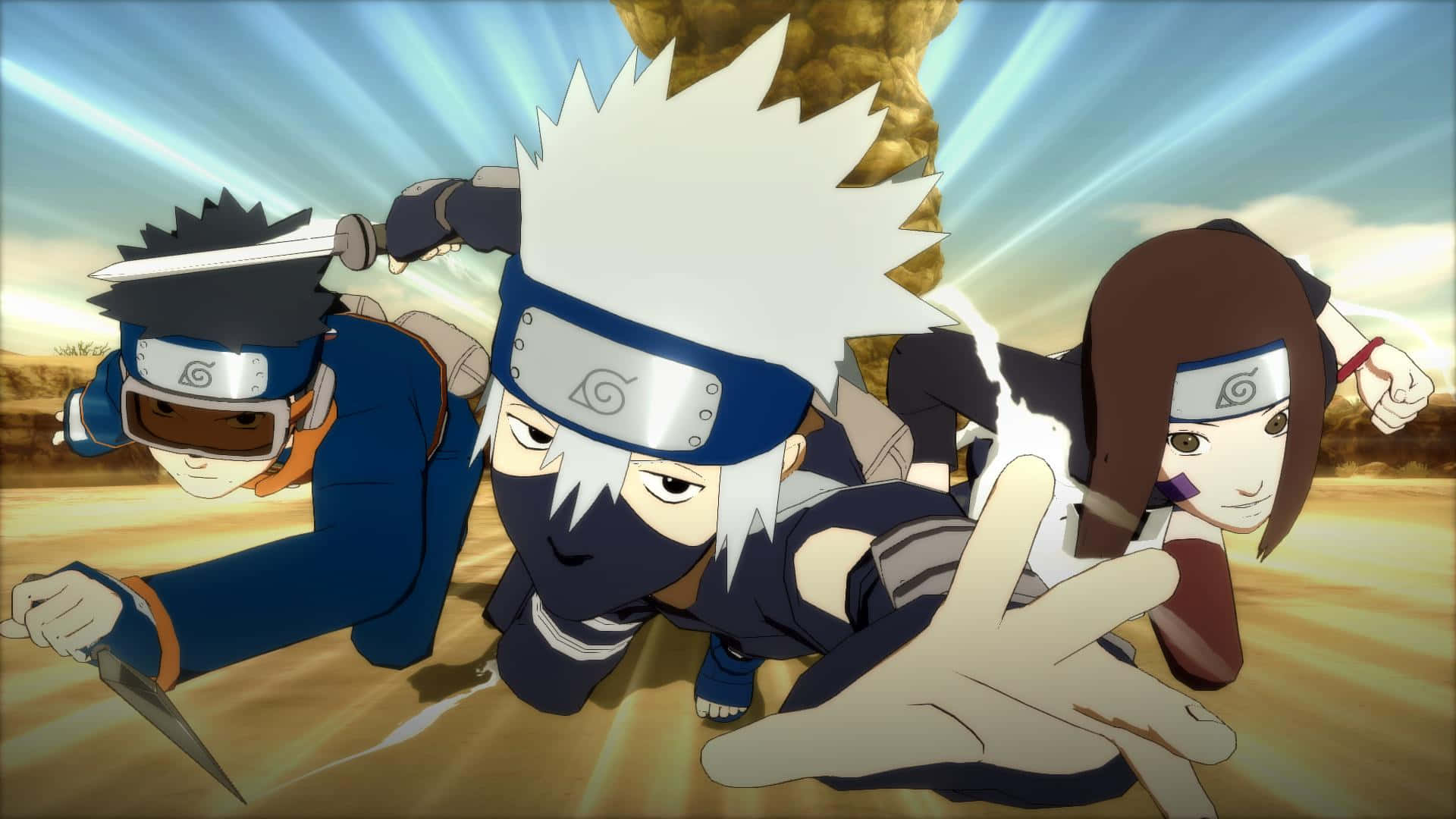 Kakashi, Tobi, sunlit desert landscape, Full HD Desktop Wallpaper