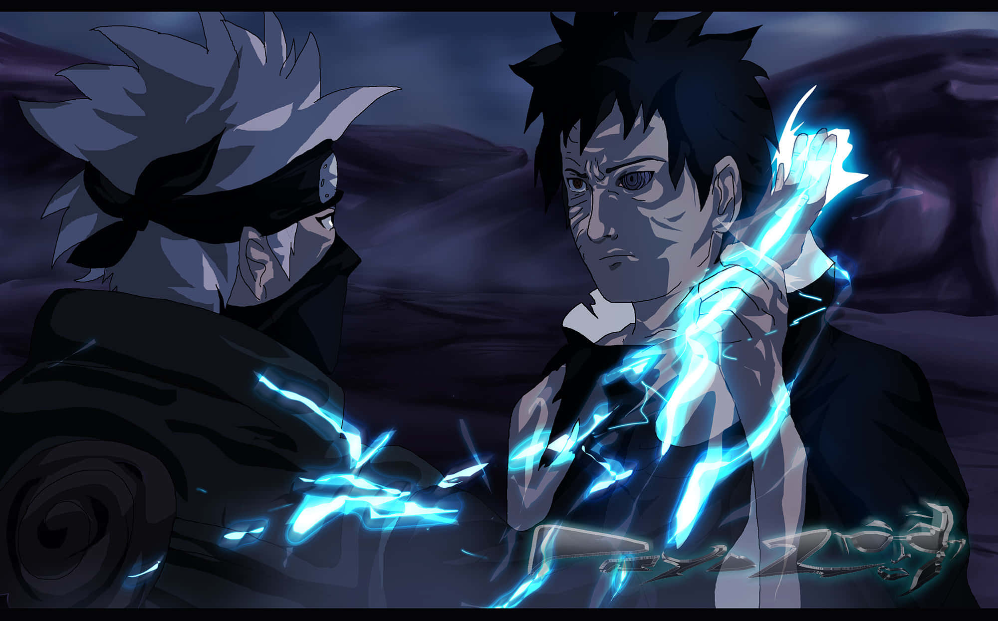 Kakashi, Tobi, glowing blue chakra, Full HD Desktop Wallpaper