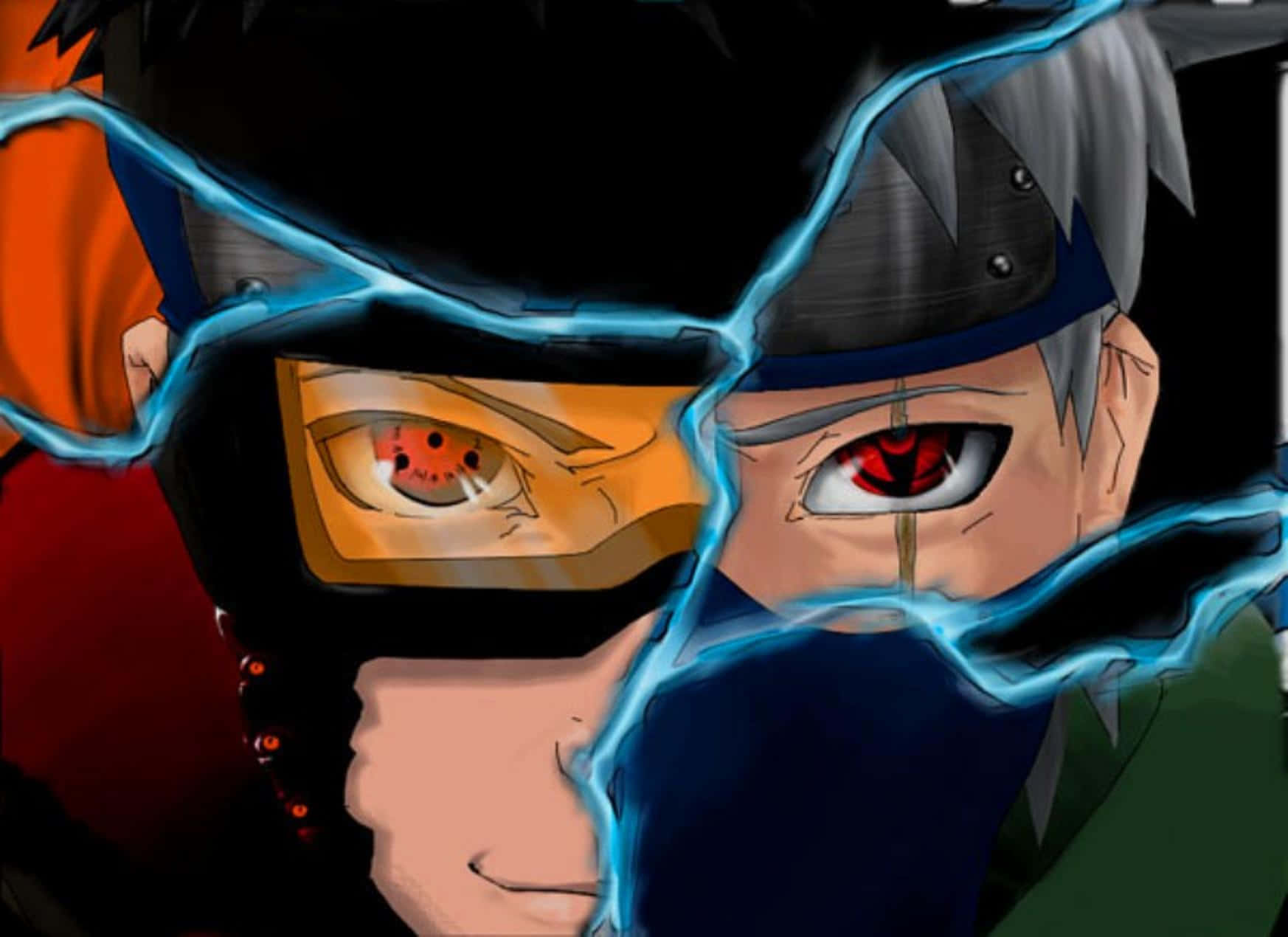Kakashi, Tobi, glowing red eyes, HD Desktop Wallpaper
