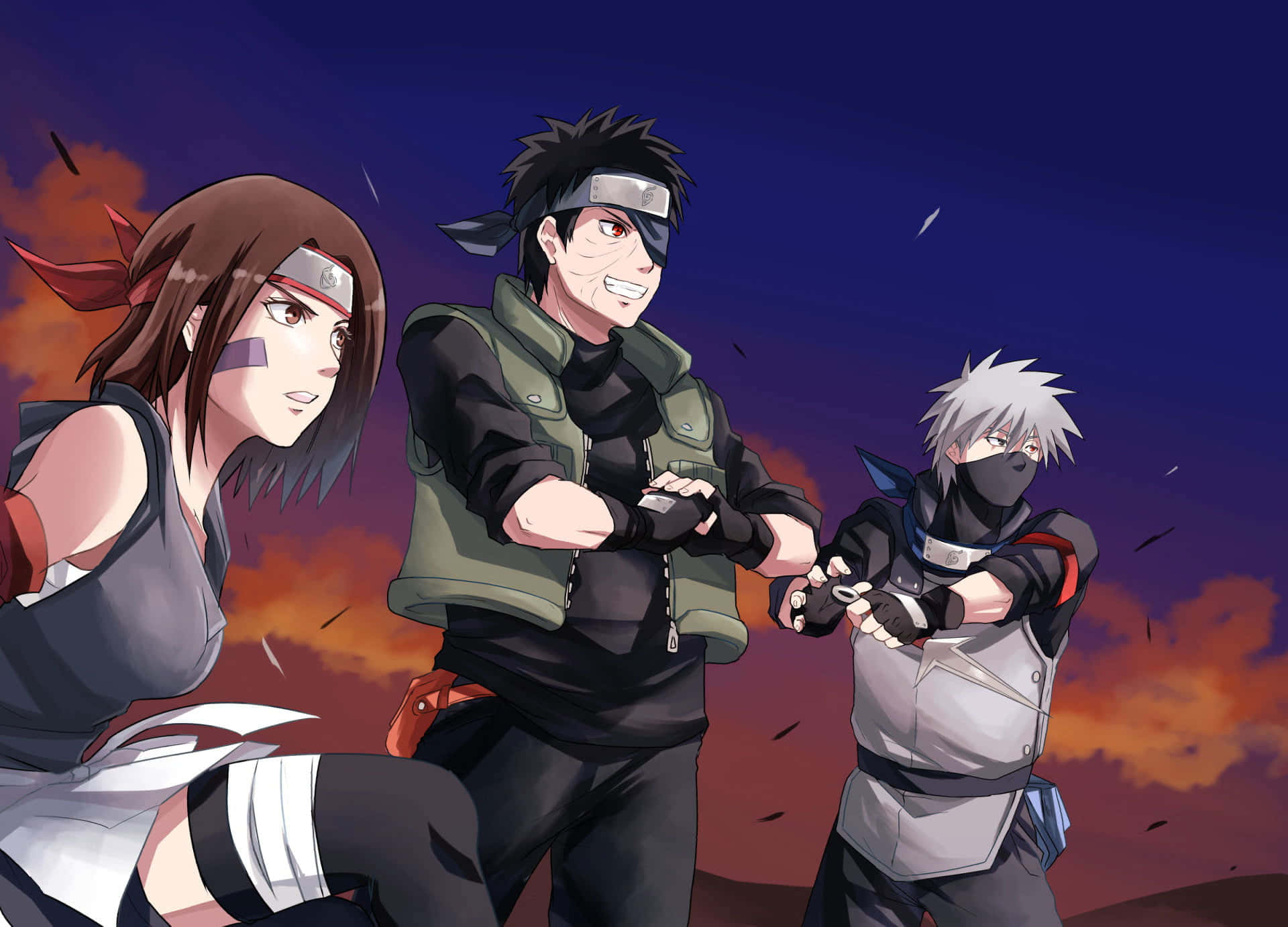 Kakashi, Tobi, fiery sunset sky, Full HD Desktop Wallpaper