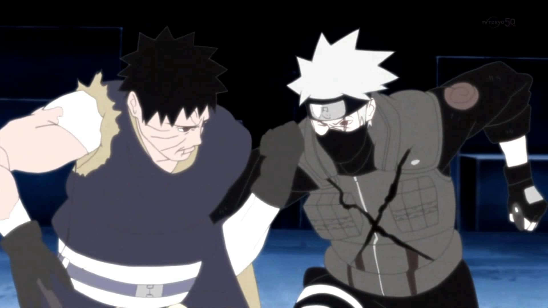 Kakashi, Tobi, nighttime battle, Full HD Desktop Wallpaper