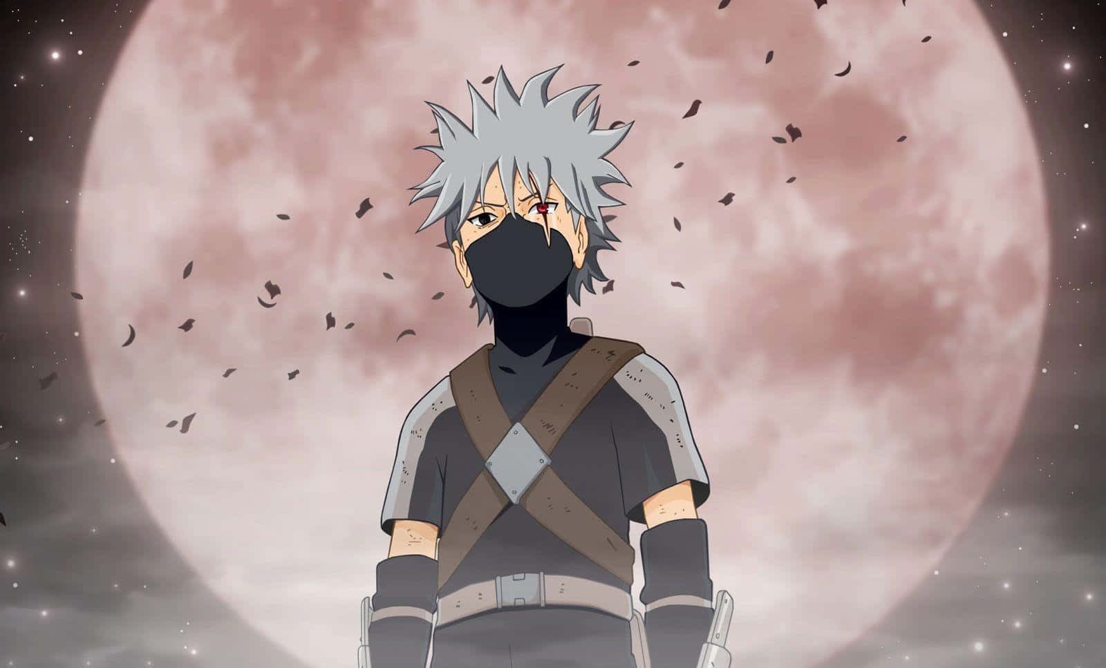 Kakashi Hatake Kid, spiky silver hair, massive pink moon, HD Desktop Wallpaper