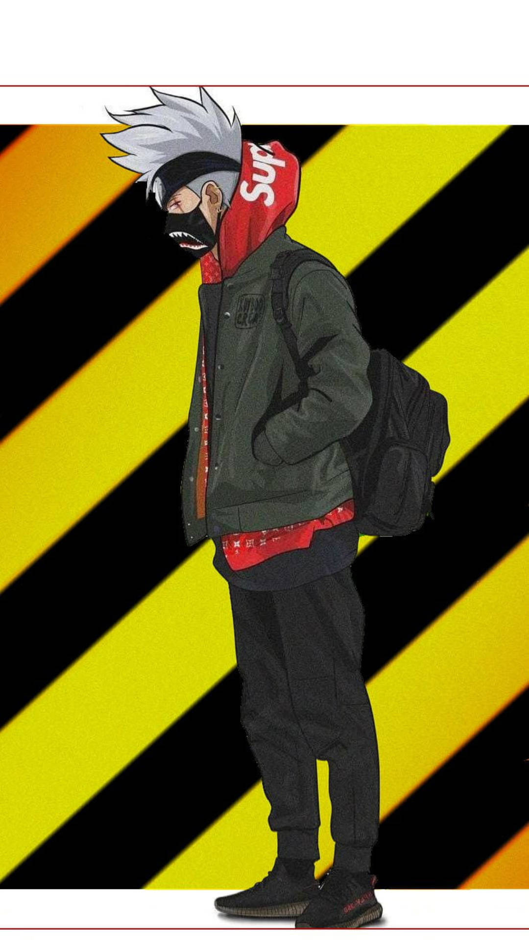 Kakashi Hatake Supreme, spiky white hair, red hoodie, Full HD Phone Wallpaper