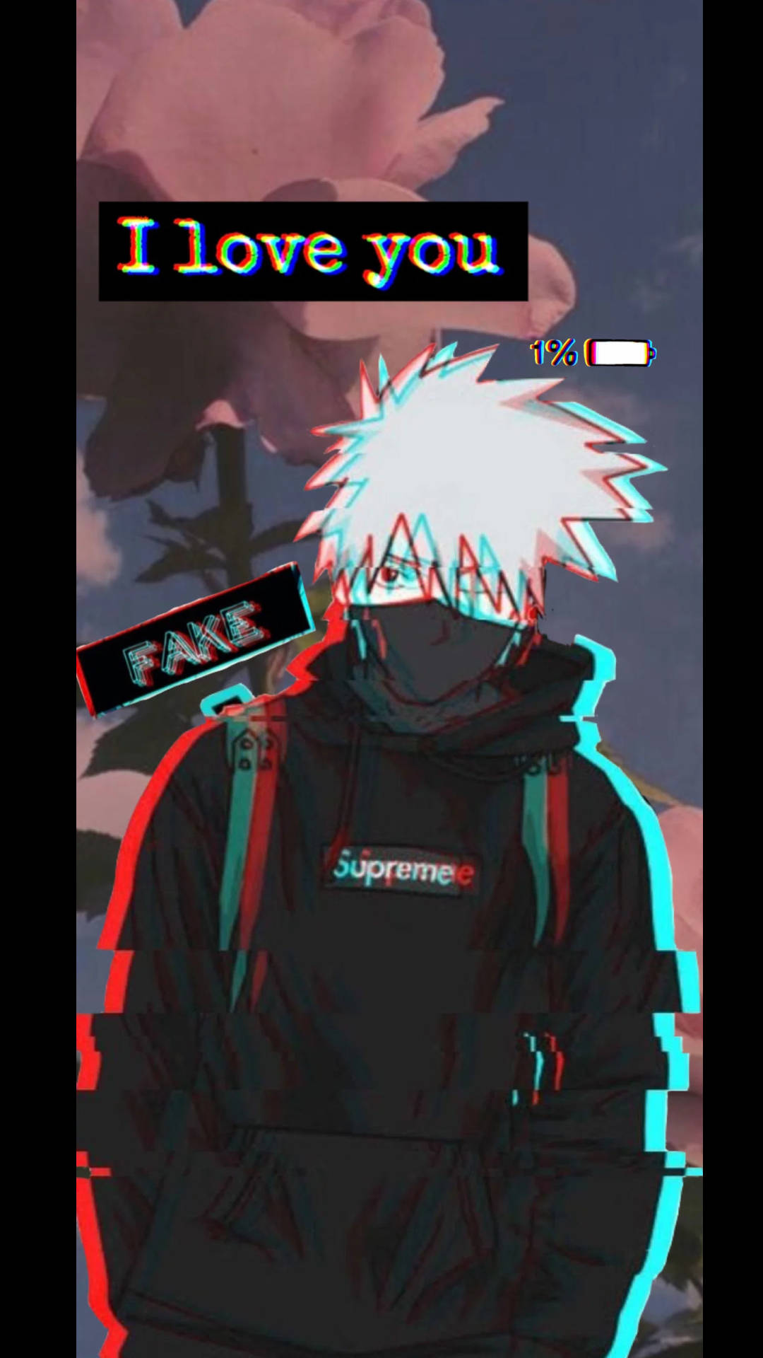 Kakashi Hatake Supreme, glitchy aesthetic, spiky white hair, Full HD Phone Wallpaper