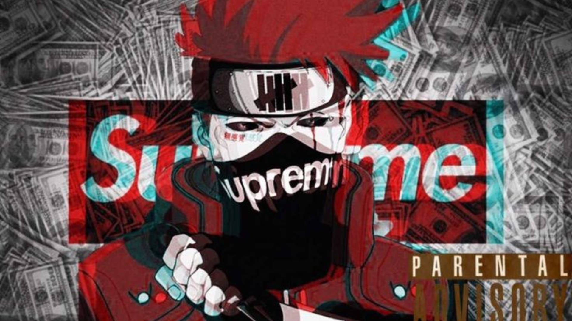 Kakashi Hatake Supreme, Supreme logo, red hair, Full HD Desktop Wallpaper