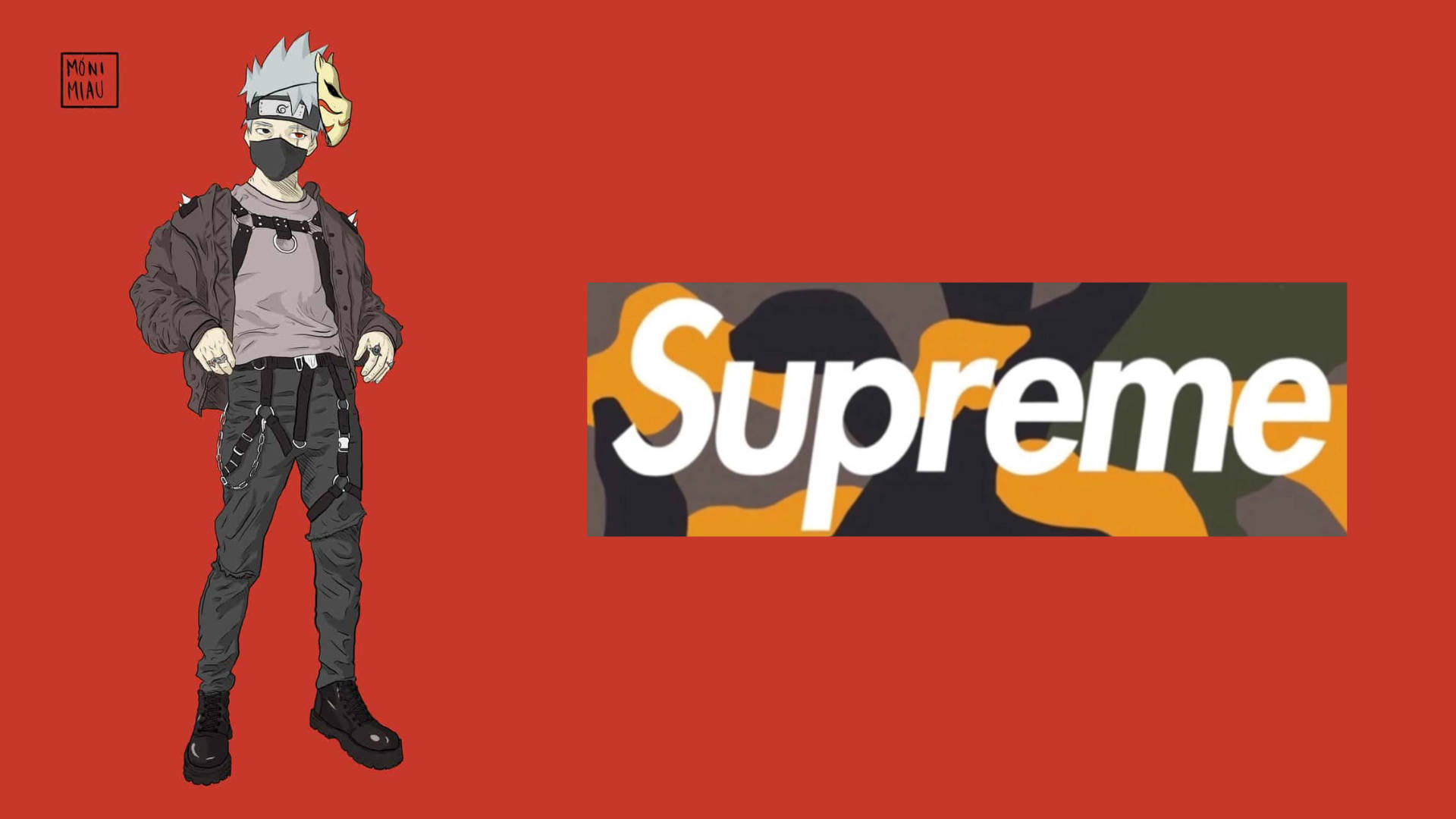Kakashi Hatake, Supreme, camouflage Supreme logo, Full HD Desktop Wallpaper