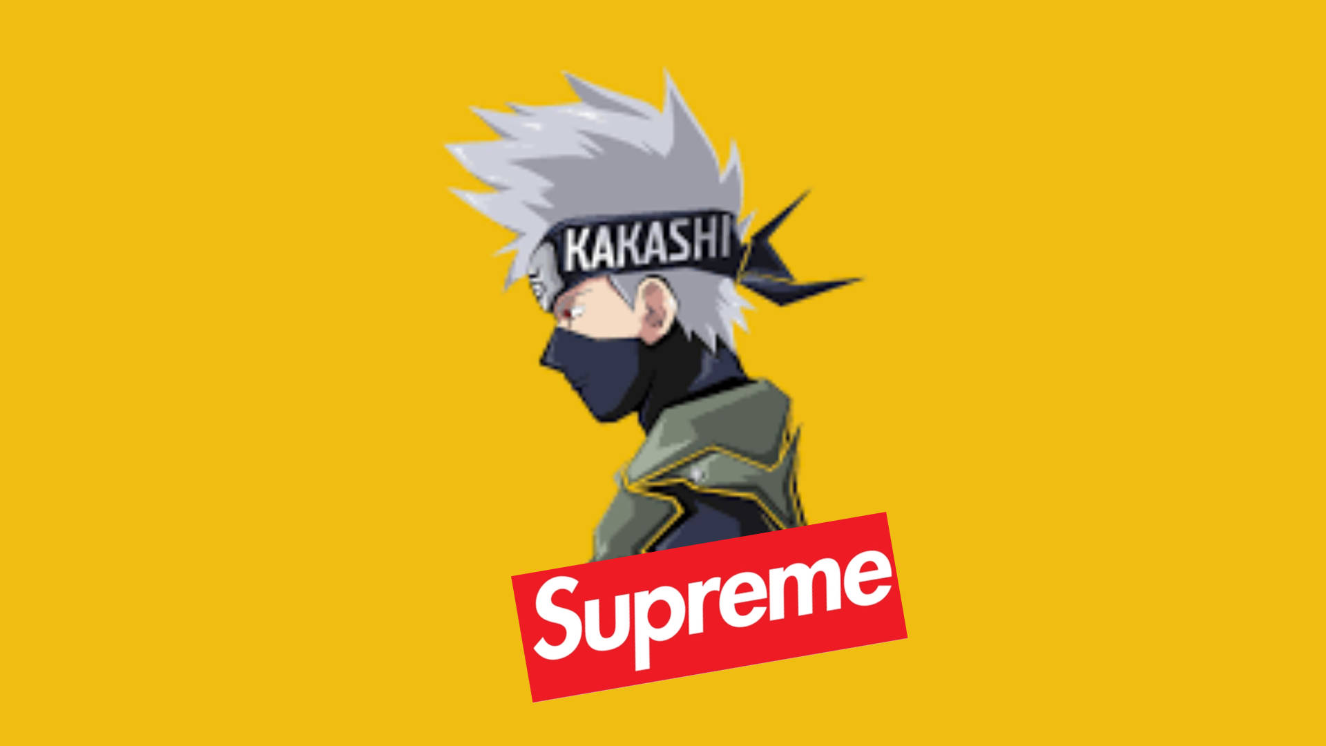 Kakashi Hatake Supreme, Supreme logo, yellow background, Full HD Desktop Wallpaper