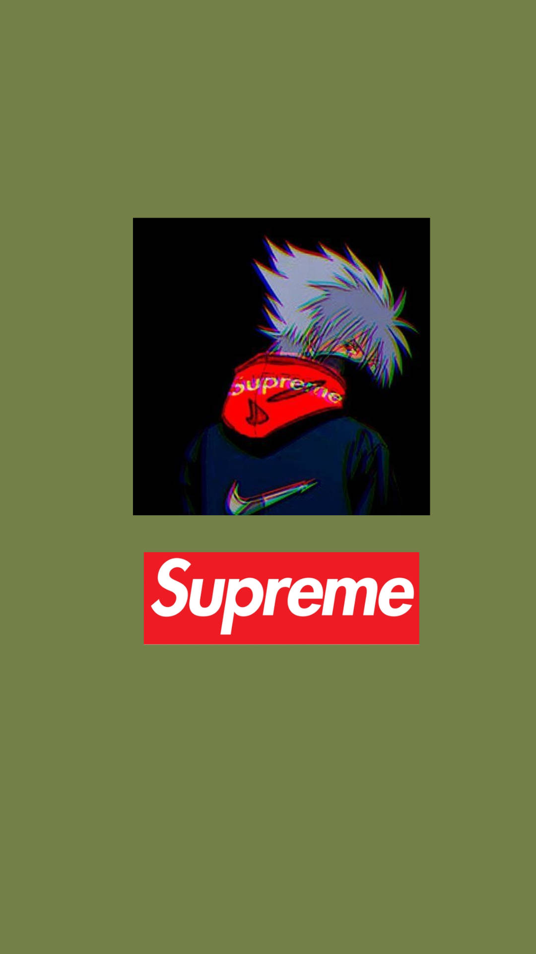 Kakashi Hatake Supreme, olive green background, red Supreme bandana, Full HD Phone Wallpaper
