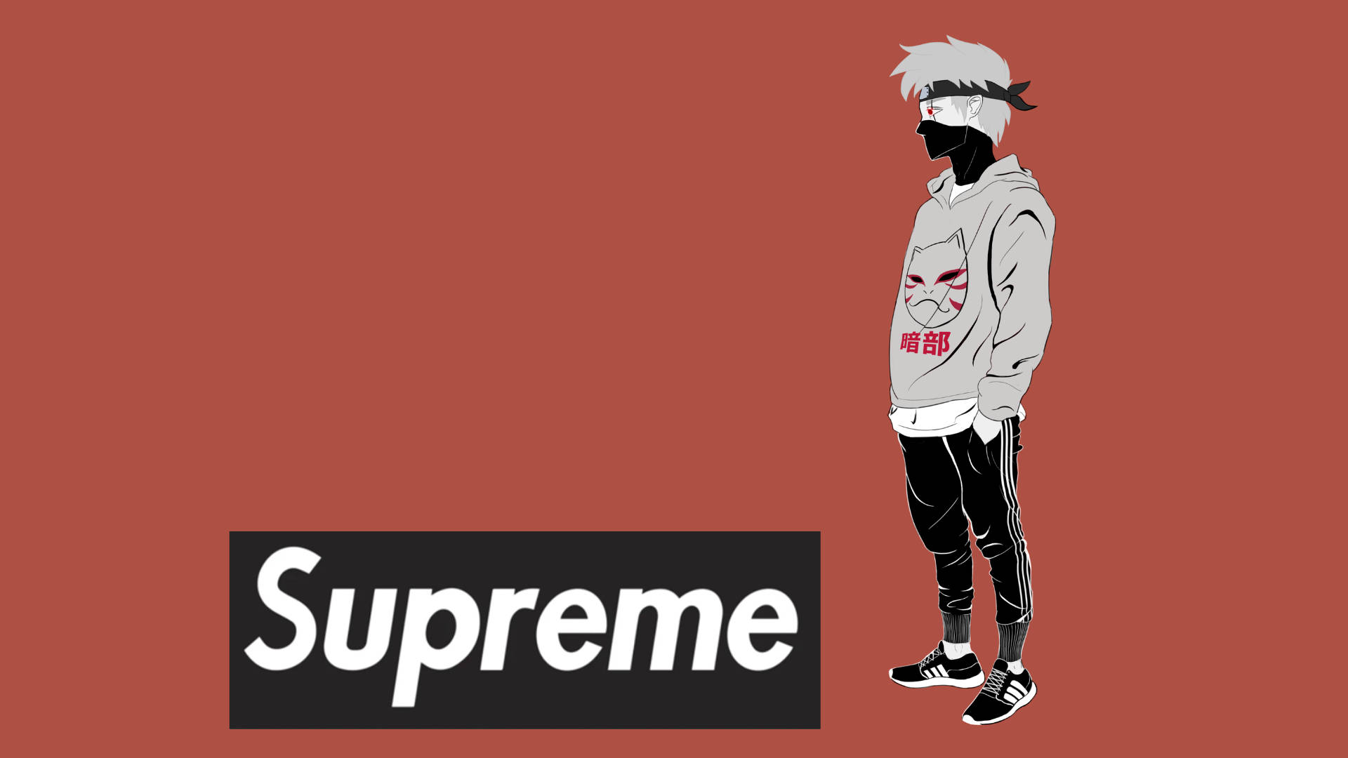 Kakashi Hatake Supreme, Supreme logo, gray hoodie, Full HD Desktop Wallpaper