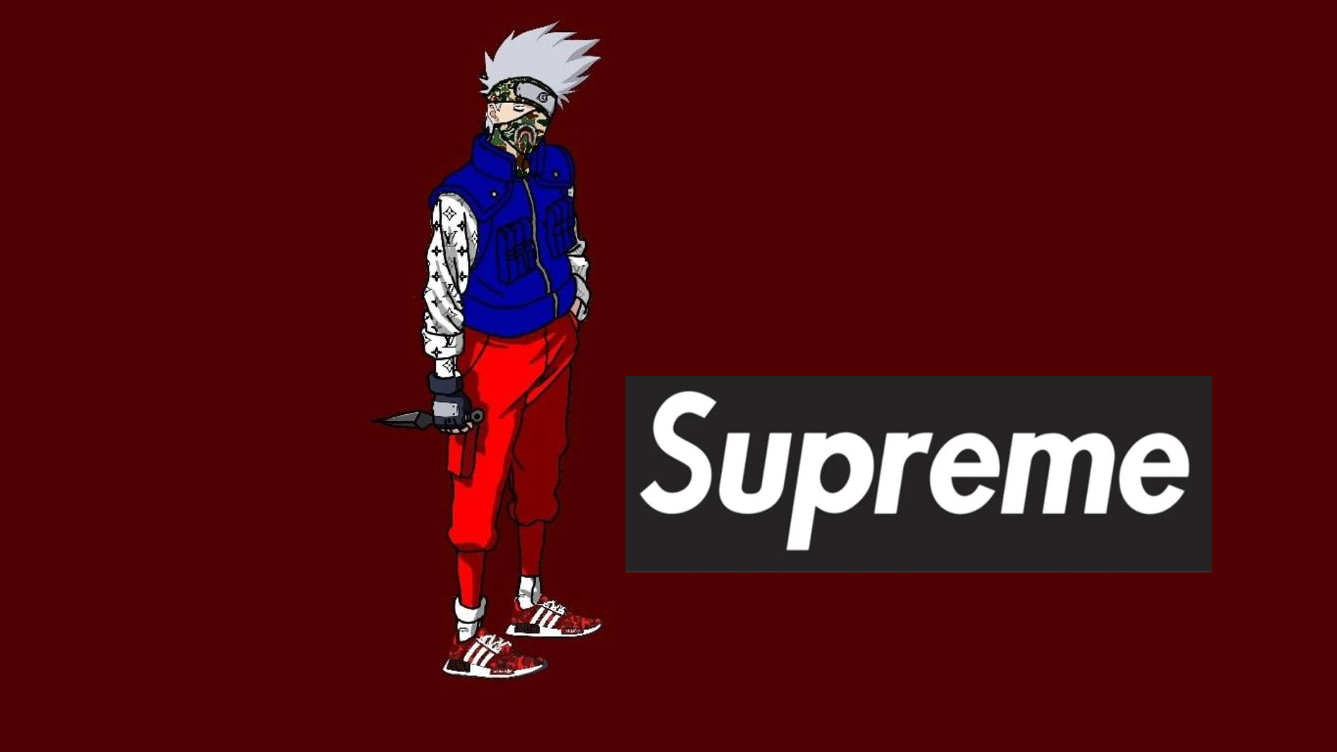 Kakashi Hatake, Supreme, red and blue outfit, Full HD Desktop Wallpaper