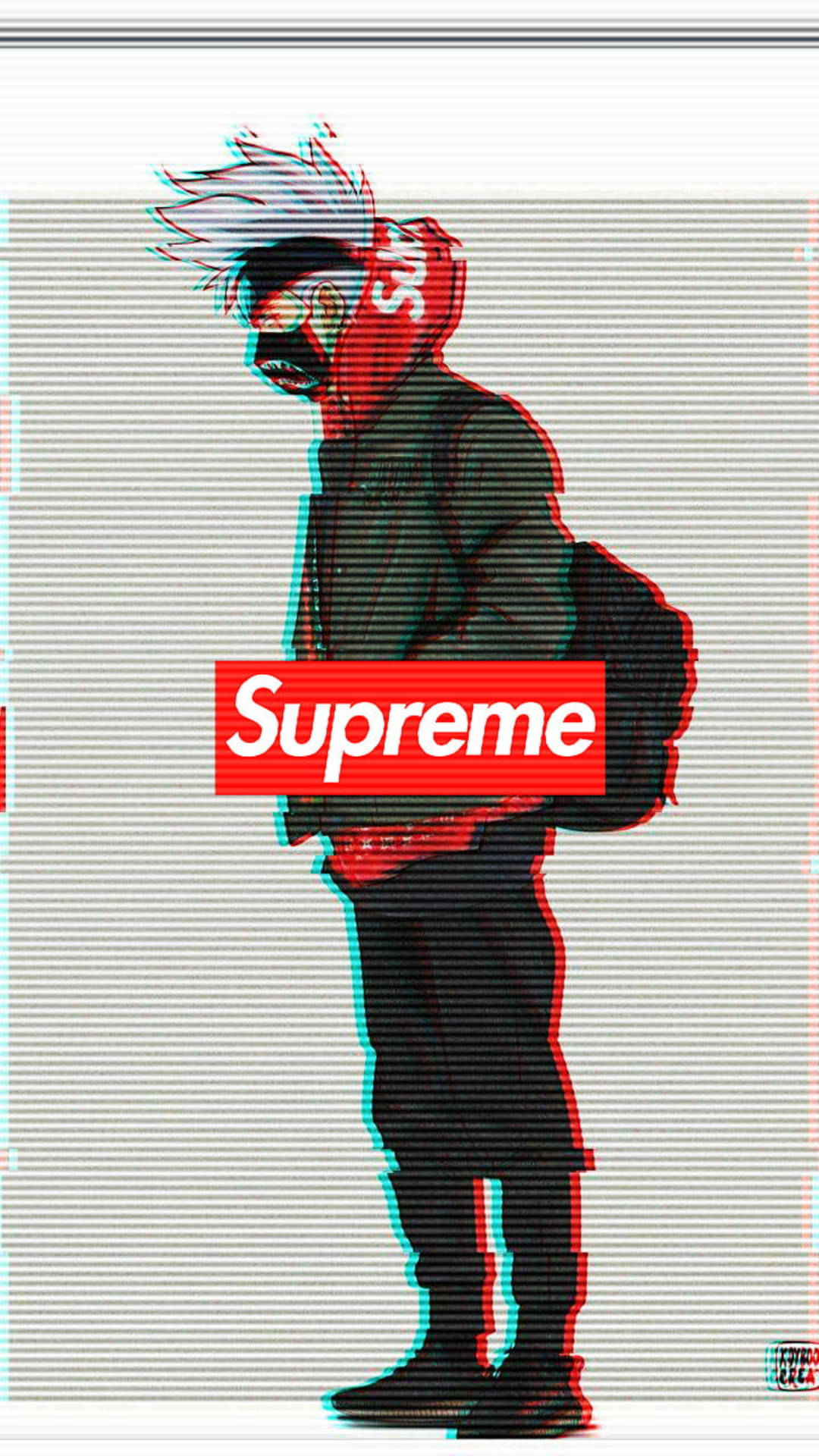 Kakashi Hatake Supreme, Supreme hoodie, glitch-art stylized figure, Full HD Phone Wallpaper
