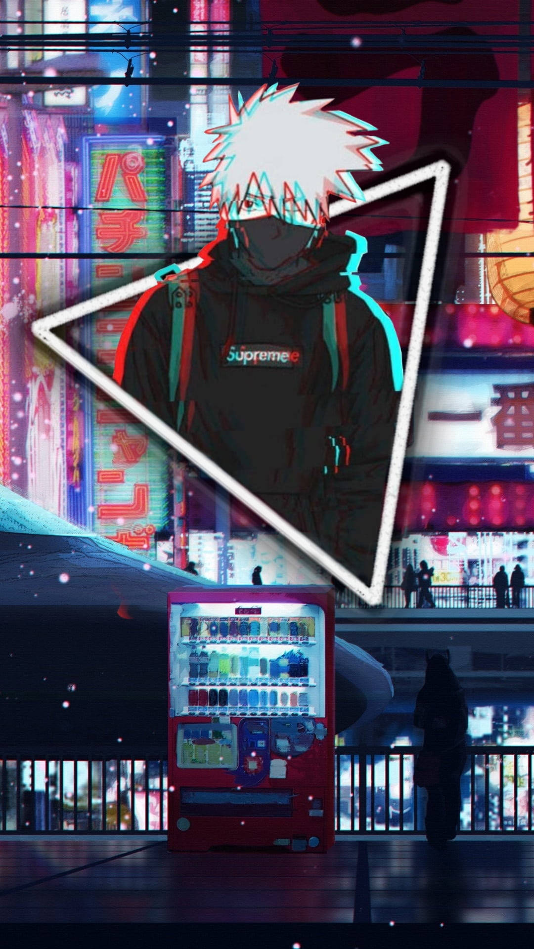 Kakashi Hatake Supreme, vaporwave aesthetic, glowing neon triangle, Full HD Phone Wallpaper