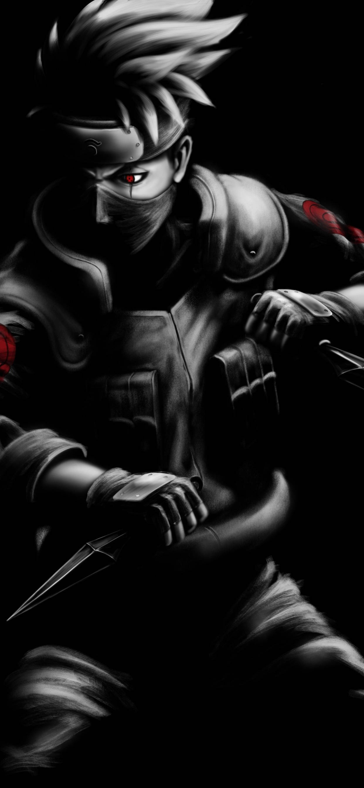 Kakashi Hatake, spiky white hair, red eye, 2K Phone Wallpaper