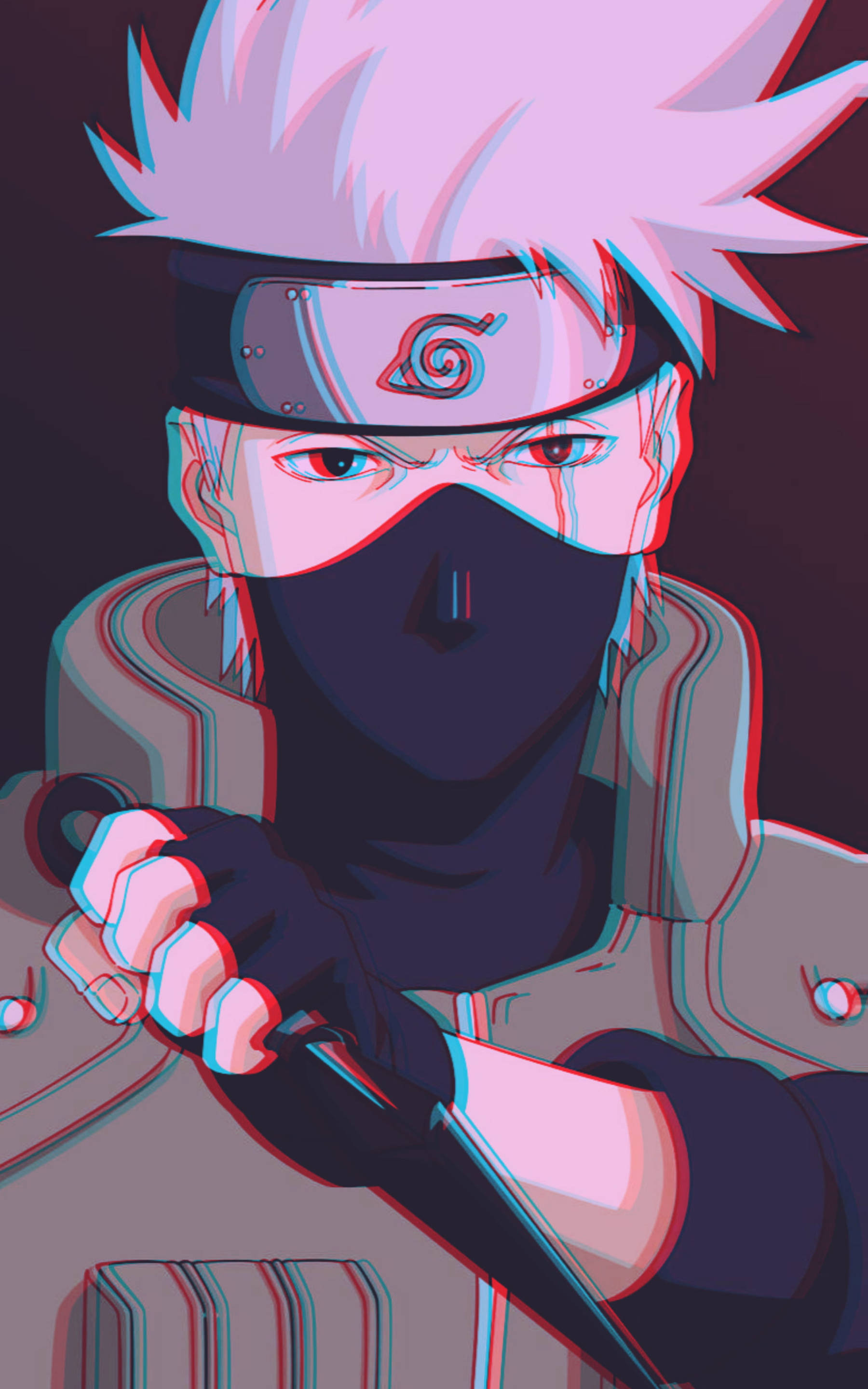 Kakashi Hatake, spiky pink hair, mask, 2K Phone Wallpaper