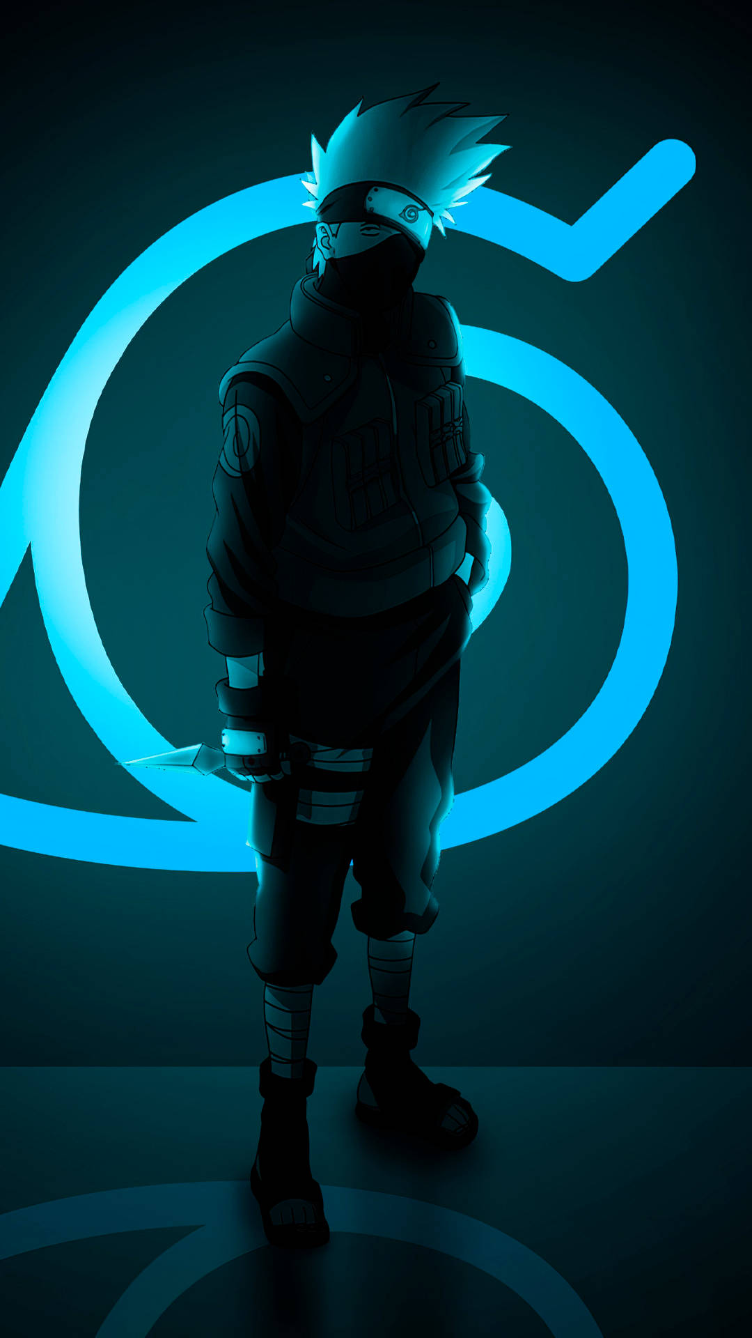 Hatake Kakashi, glowing blue spiral emblem, silhouette, Full HD Phone Wallpaper
