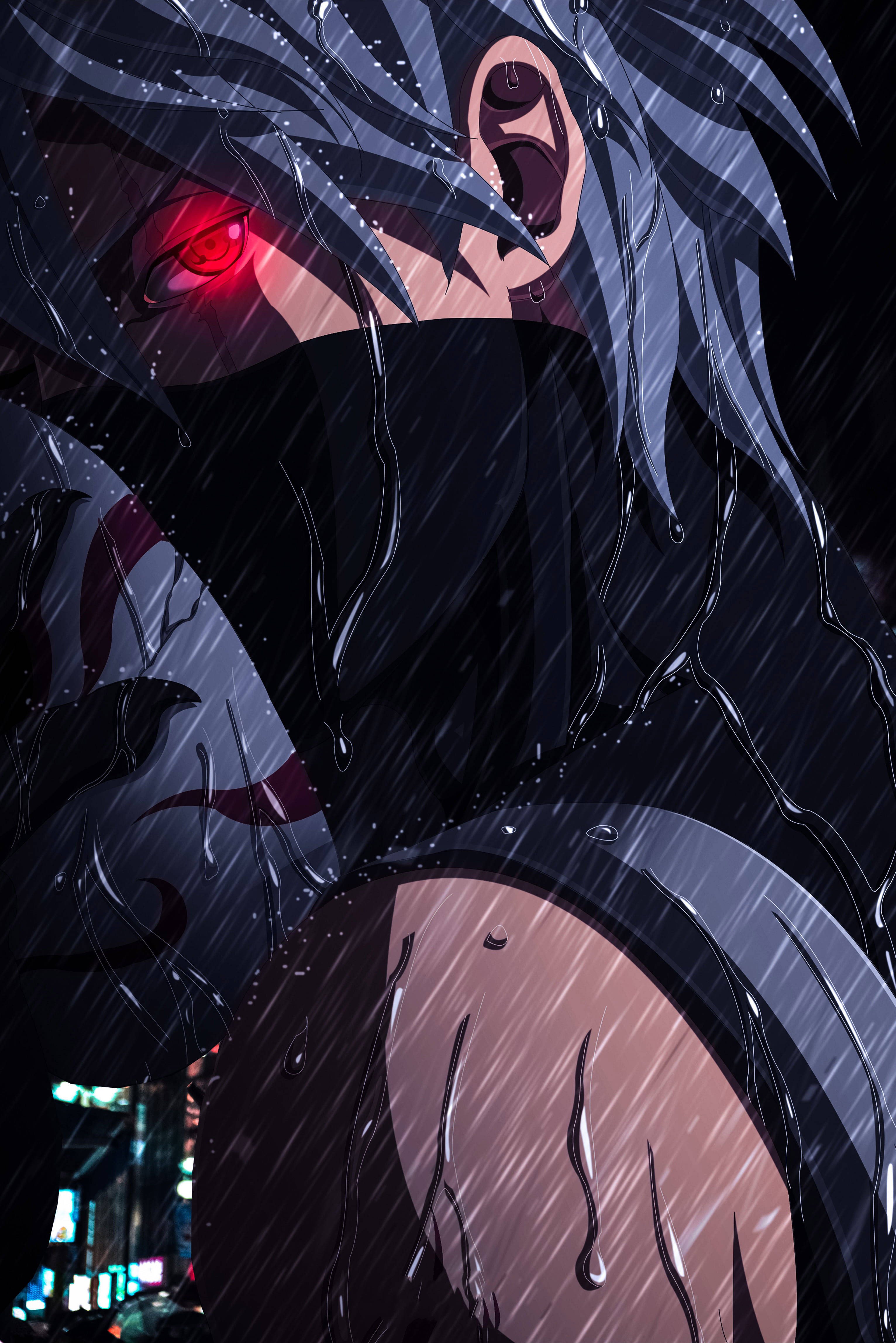 Kakashi, glowing red eyes, dark hair, 4K Phone Wallpaper