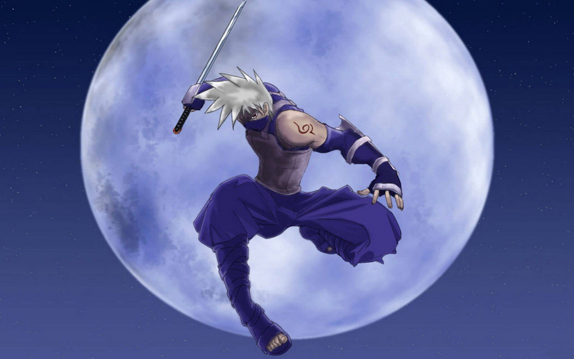 Kakashi, blue moon, glowing moon, Full HD Desktop Wallpaper