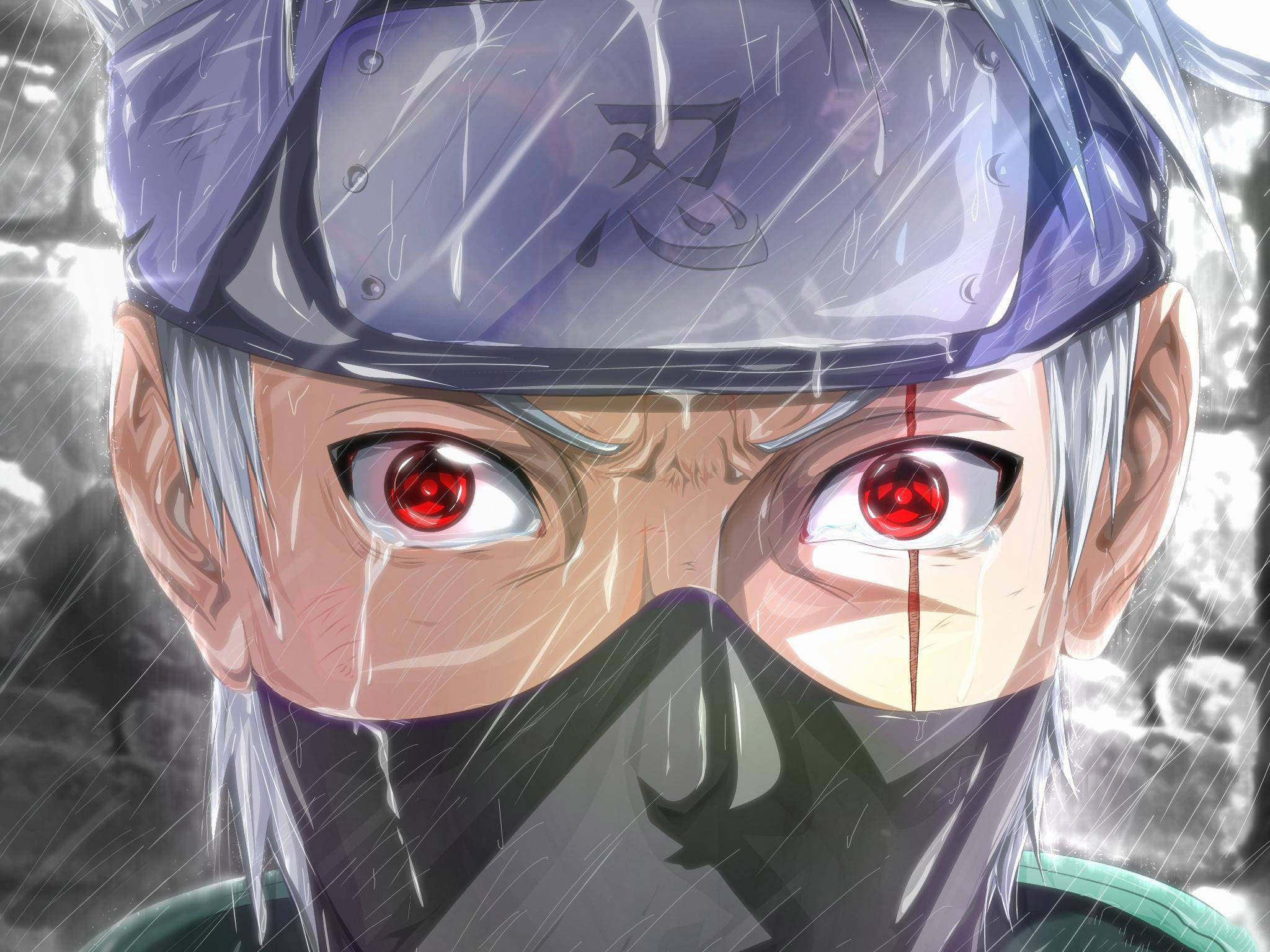 Kakashi, red eyes, forehead protector, Full HD Desktop Wallpaper