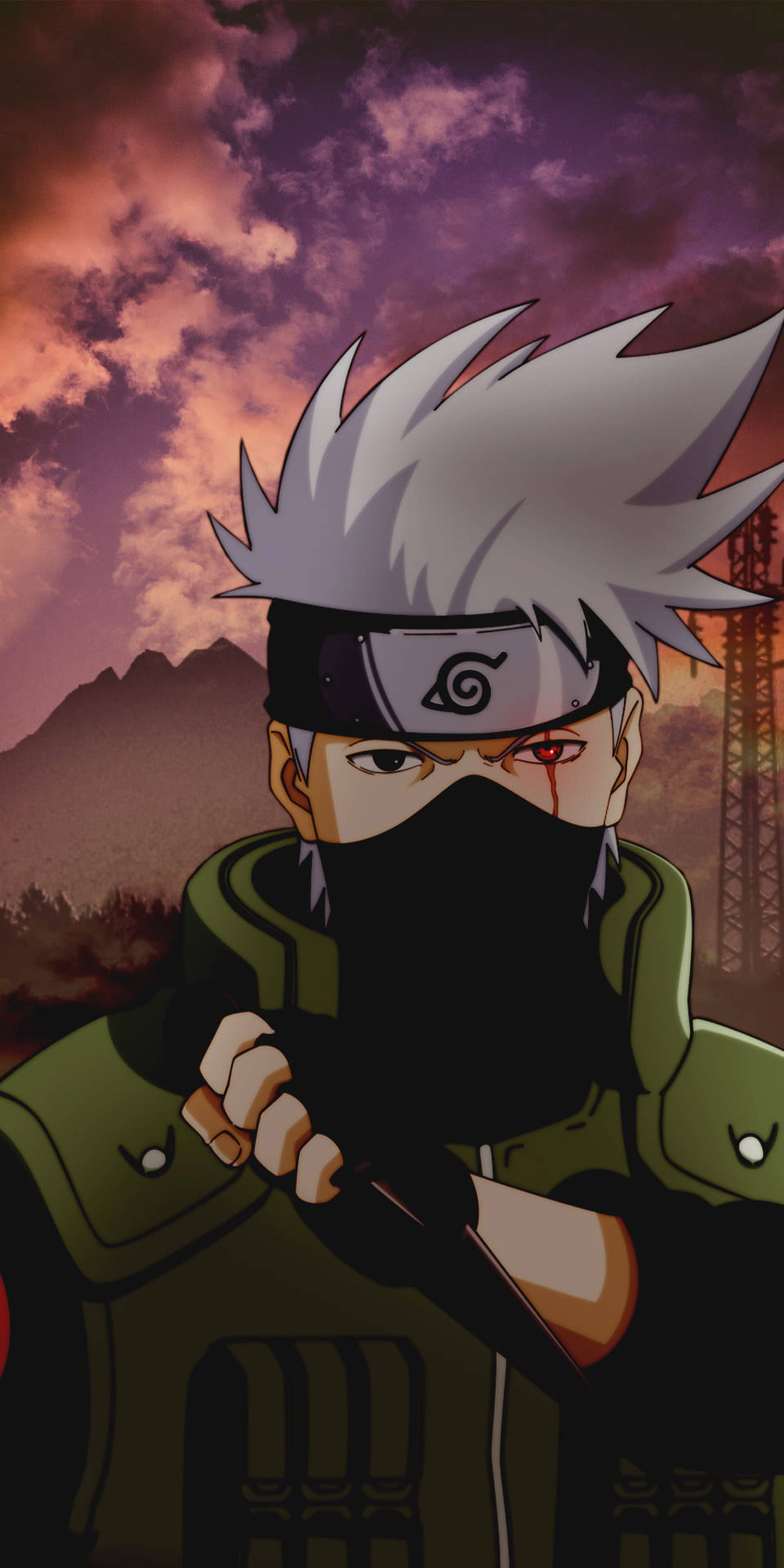 Kakashi, spiky white hair, red eye, 4K Phone Wallpaper