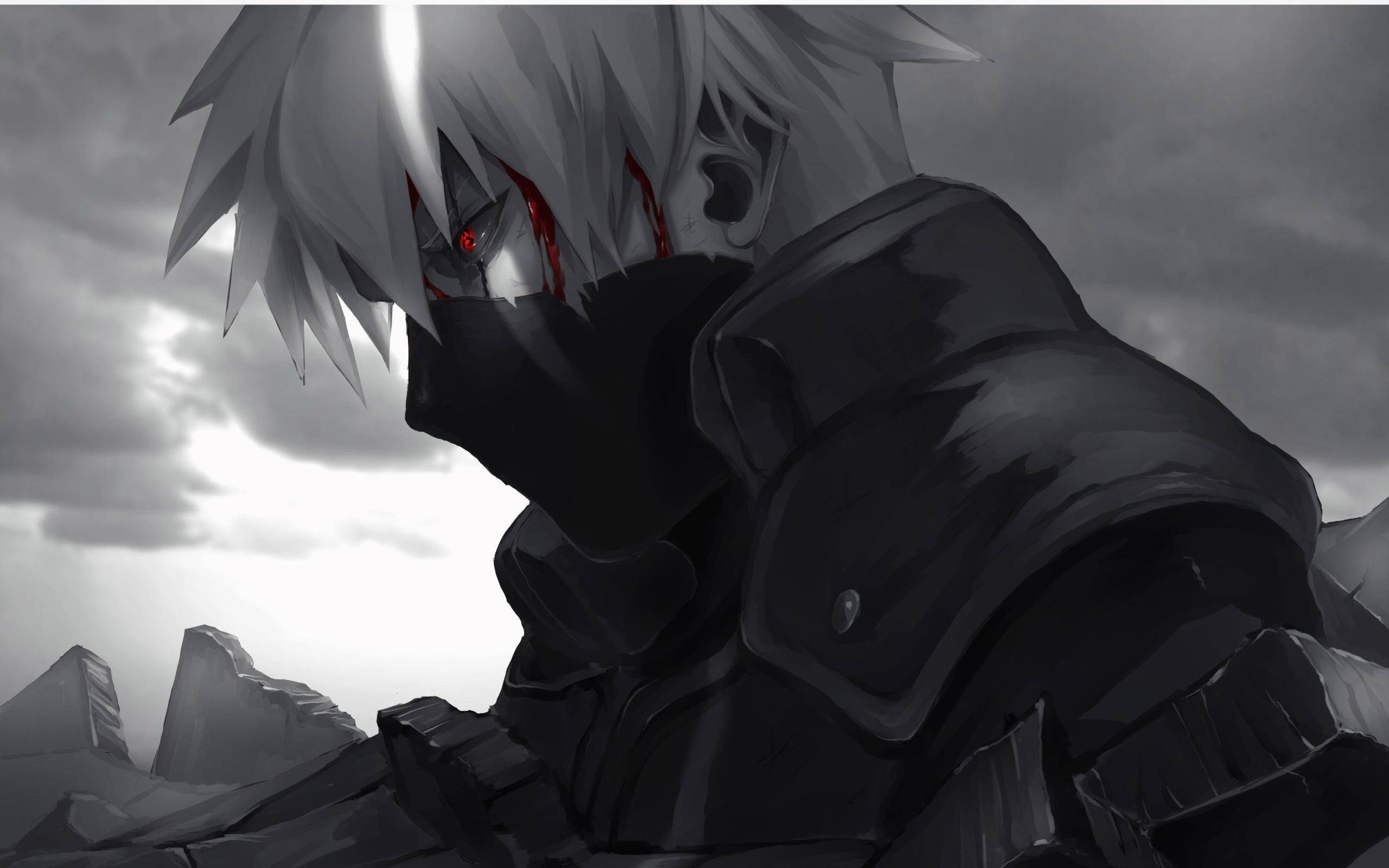 Kakashi, silver-haired, red eyes, 2K Desktop Wallpaper