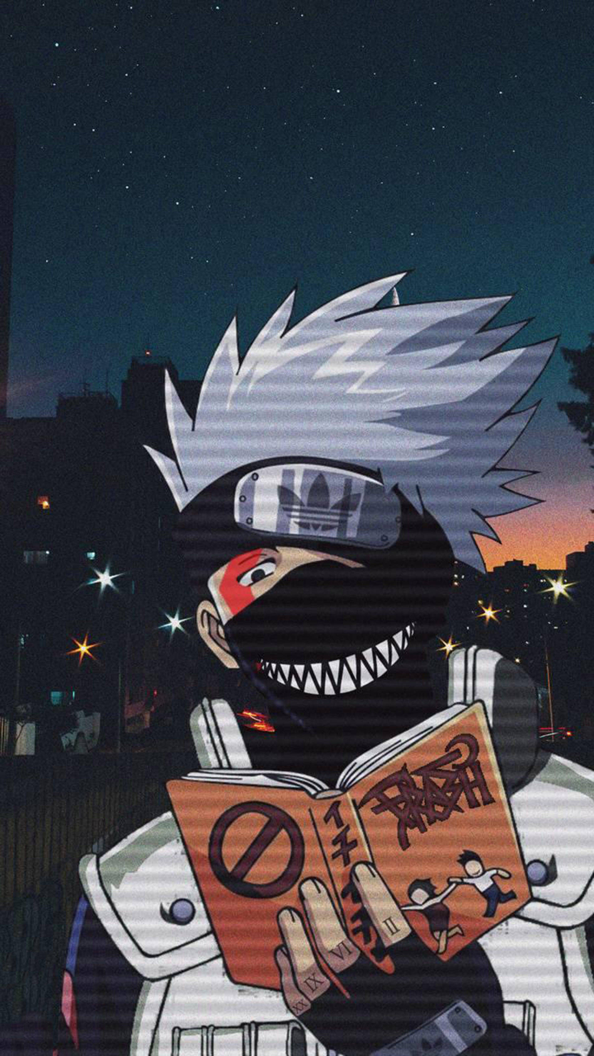 Kakashi, book, starry night sky, 2K Phone Wallpaper