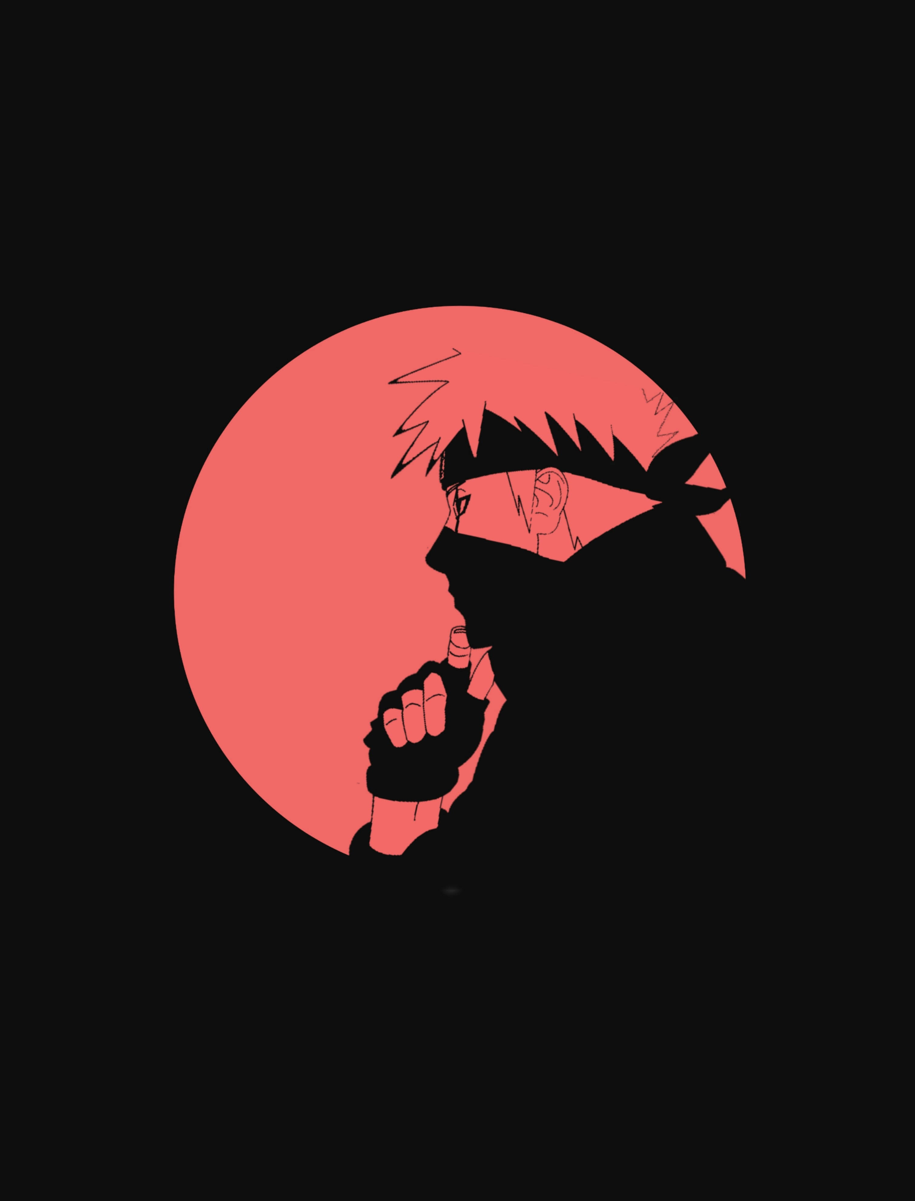 Red Moon Kakashi PFP, spiky-haired anime character, black mask, 4K Phone Wallpaper