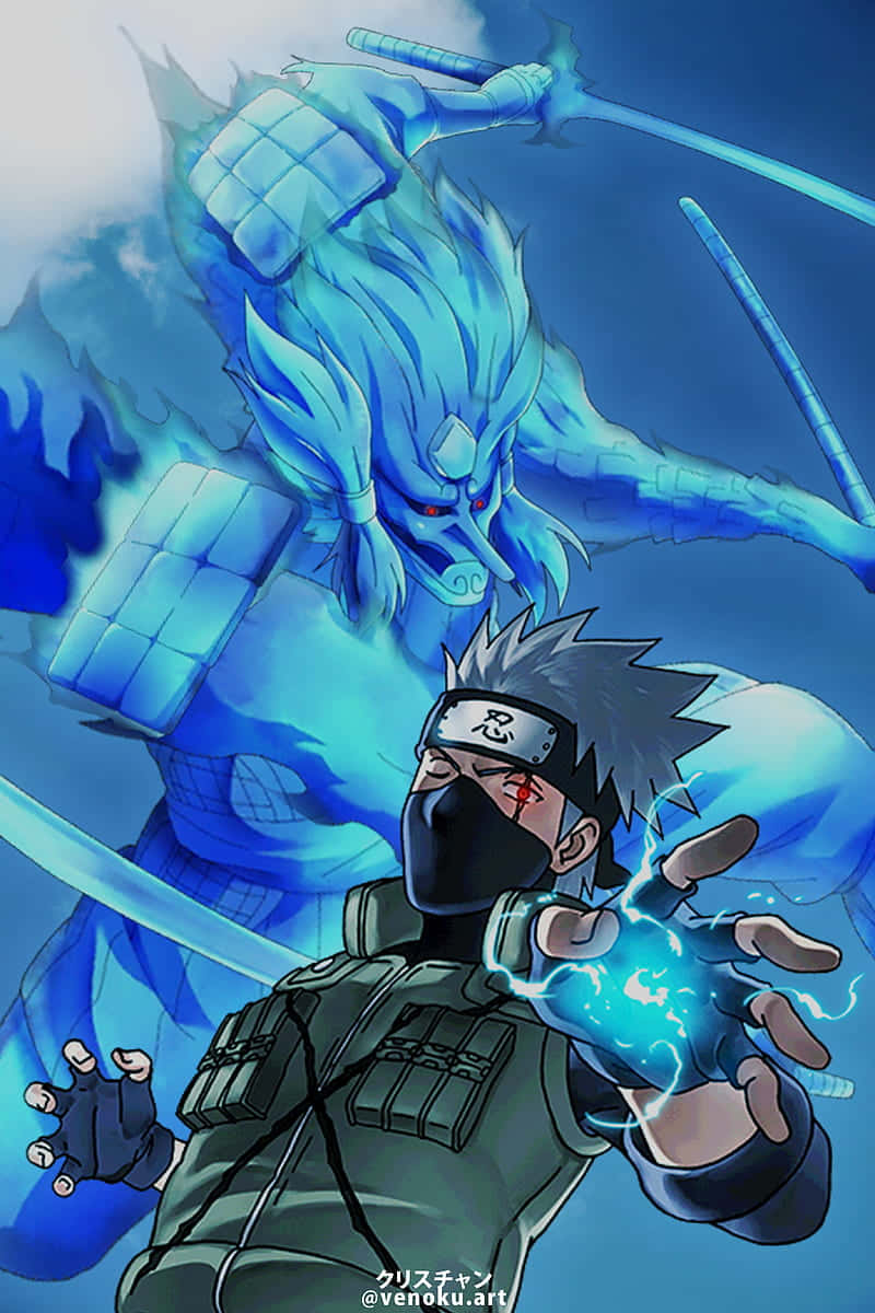 Kakashi, Susanoo, blue chakra energy, SD Phone Wallpaper