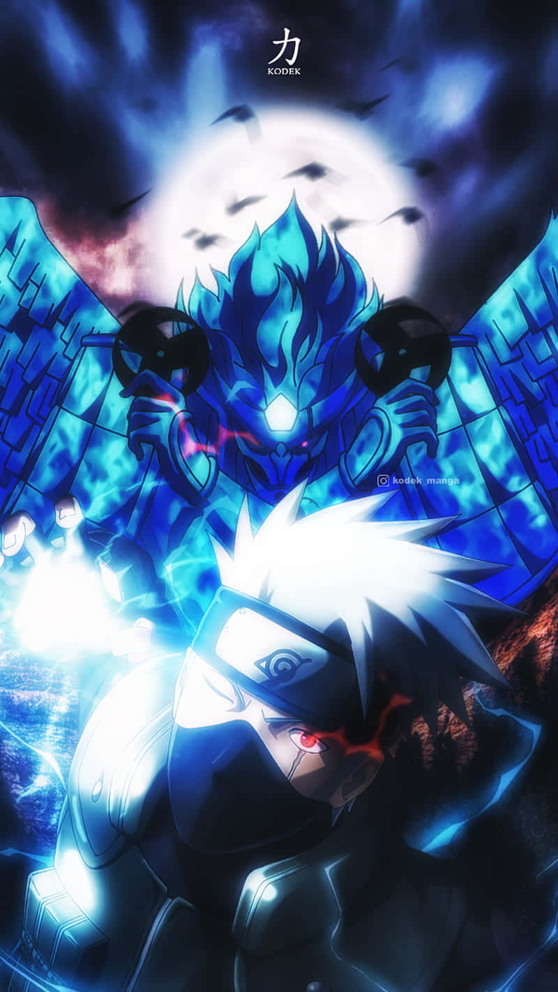 Kakashi Susanoo, blue chakra entity, glowing red eyes, HD Phone Wallpaper