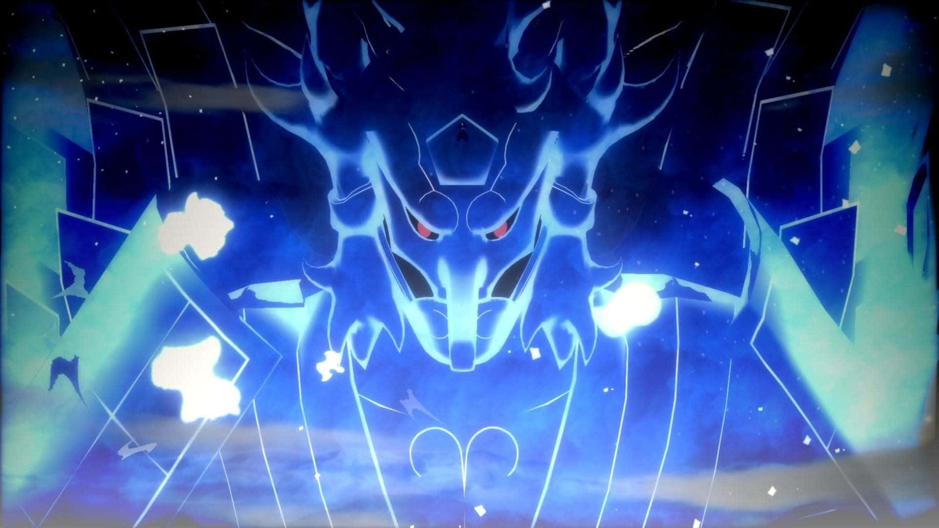 Kakashi Susanoo, glowing blue dragon, red eyes, Full HD Desktop Wallpaper