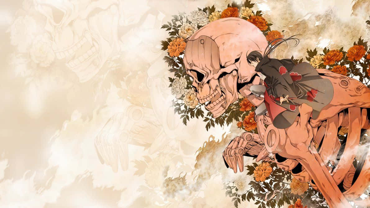 Kakashi Susanoo, orange and white flowers, dark-haired anime girl, SD Desktop Wallpaper
