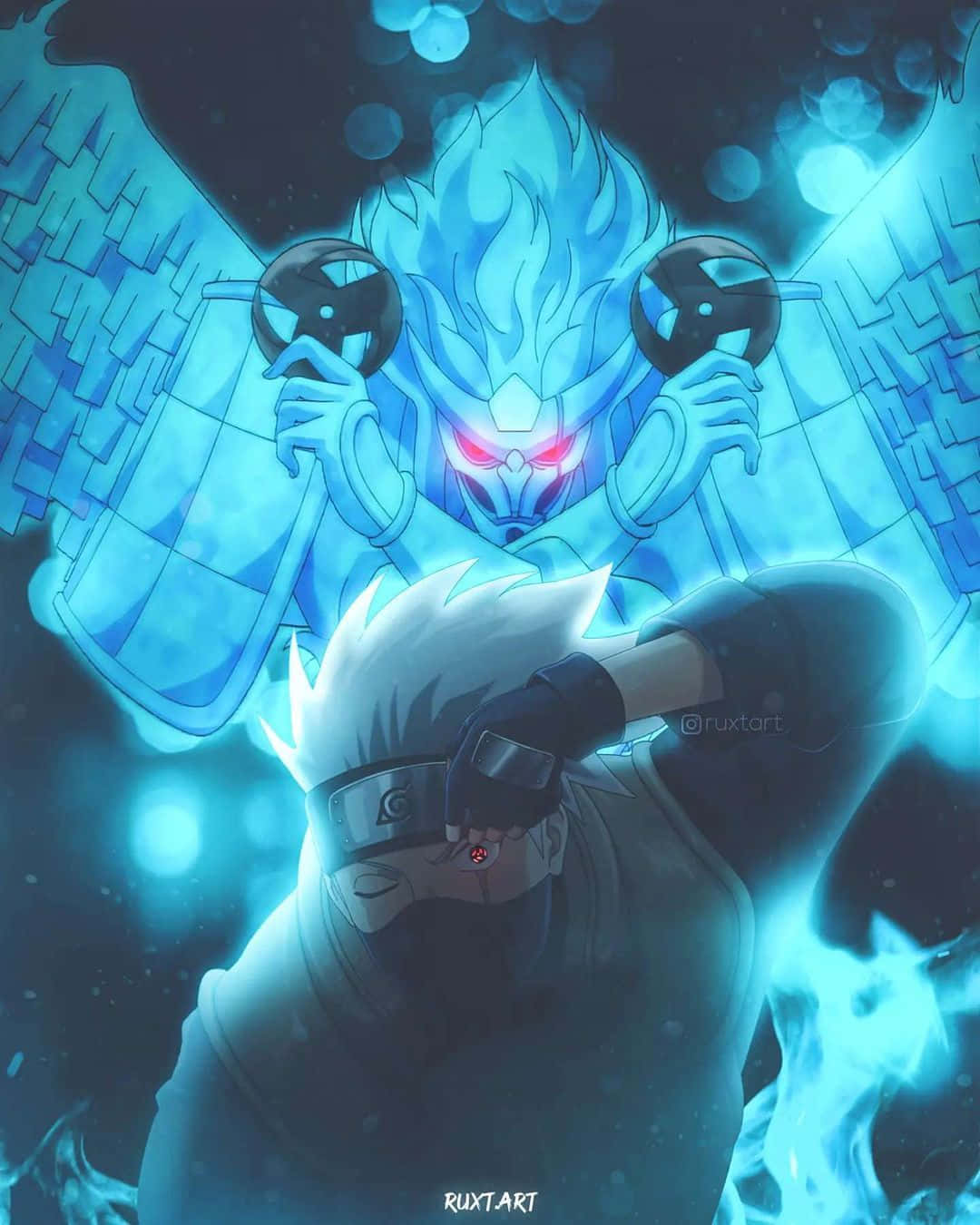 Kakashi Susanoo, white hair, red eye marks, HD Phone Wallpaper