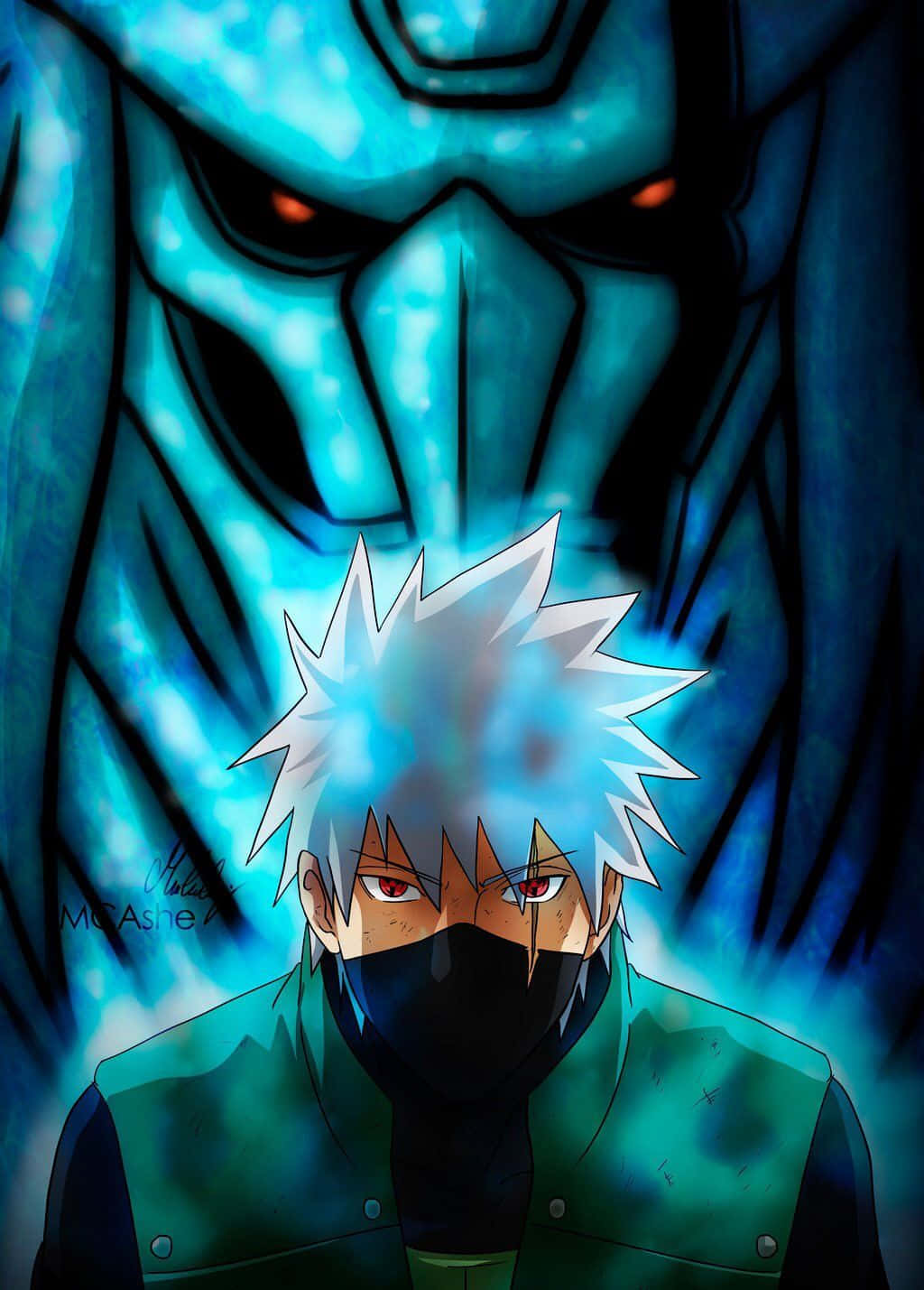 Kakashi Susanoo, masked anime warrior, spiky white hair, HD Phone Wallpaper