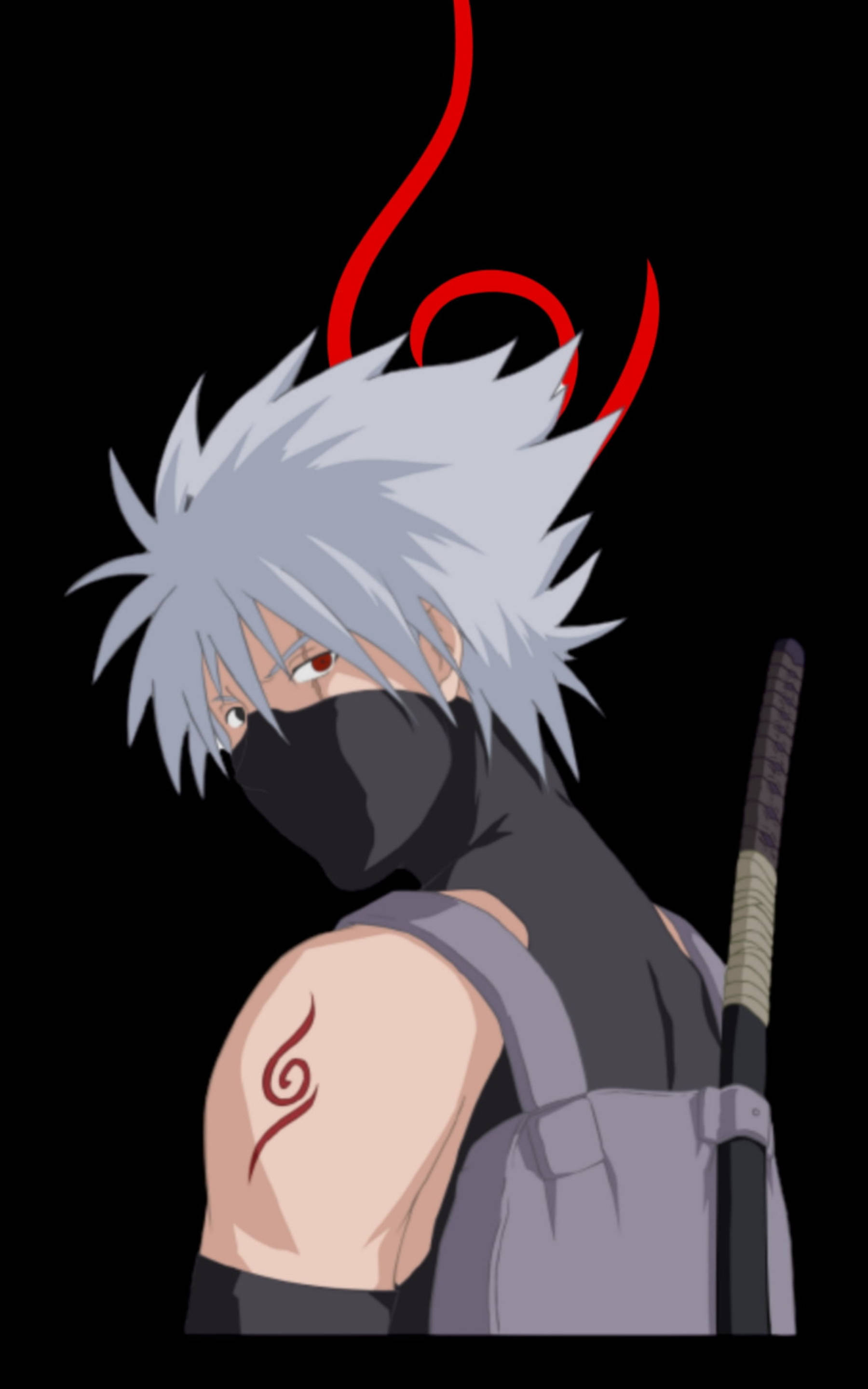 Kakashi, spiky silver hair, red eye, 2K Phone Wallpaper