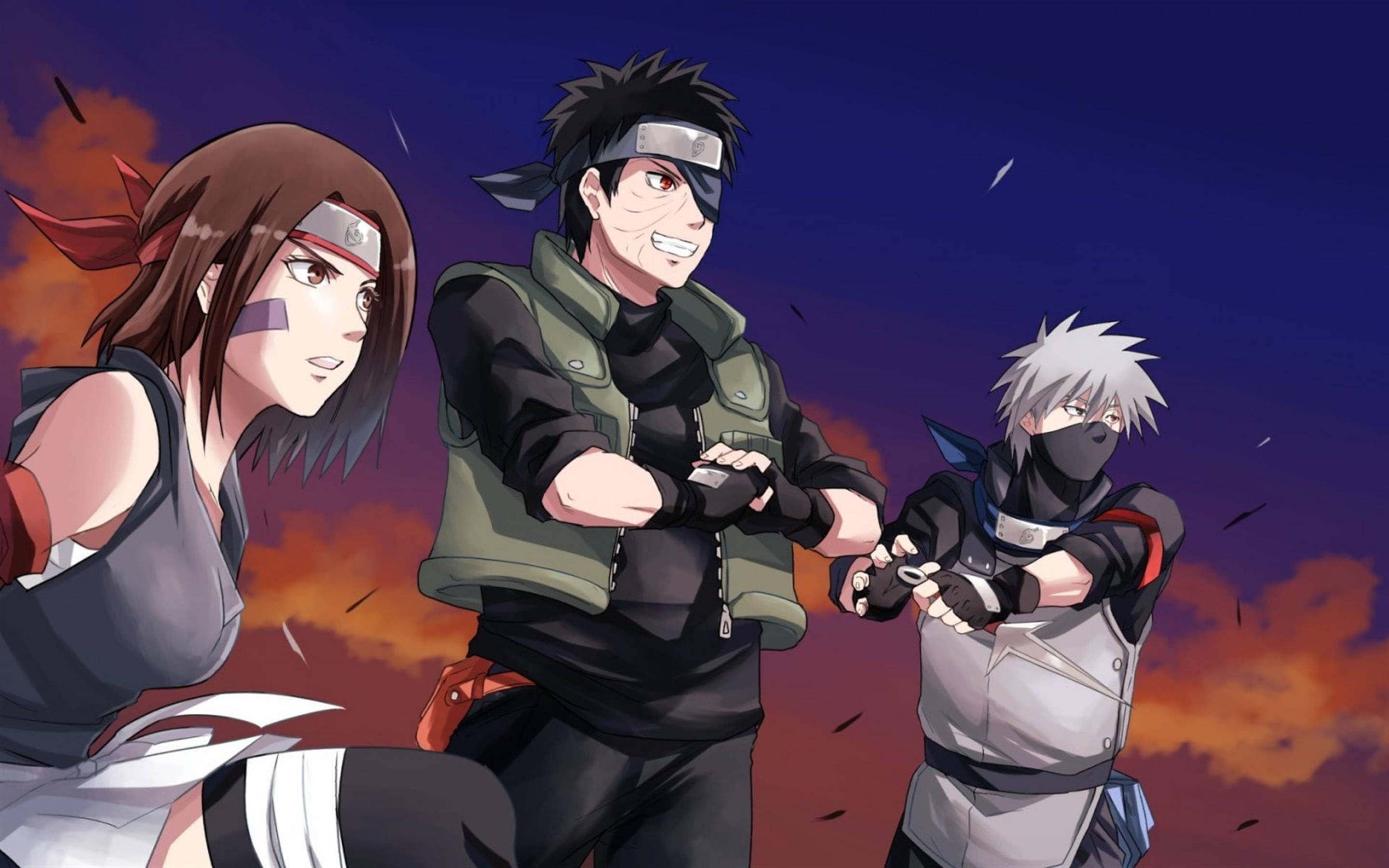 Kakashi, anime ninja warriors, fiery sunset sky, 2K Desktop Wallpaper
