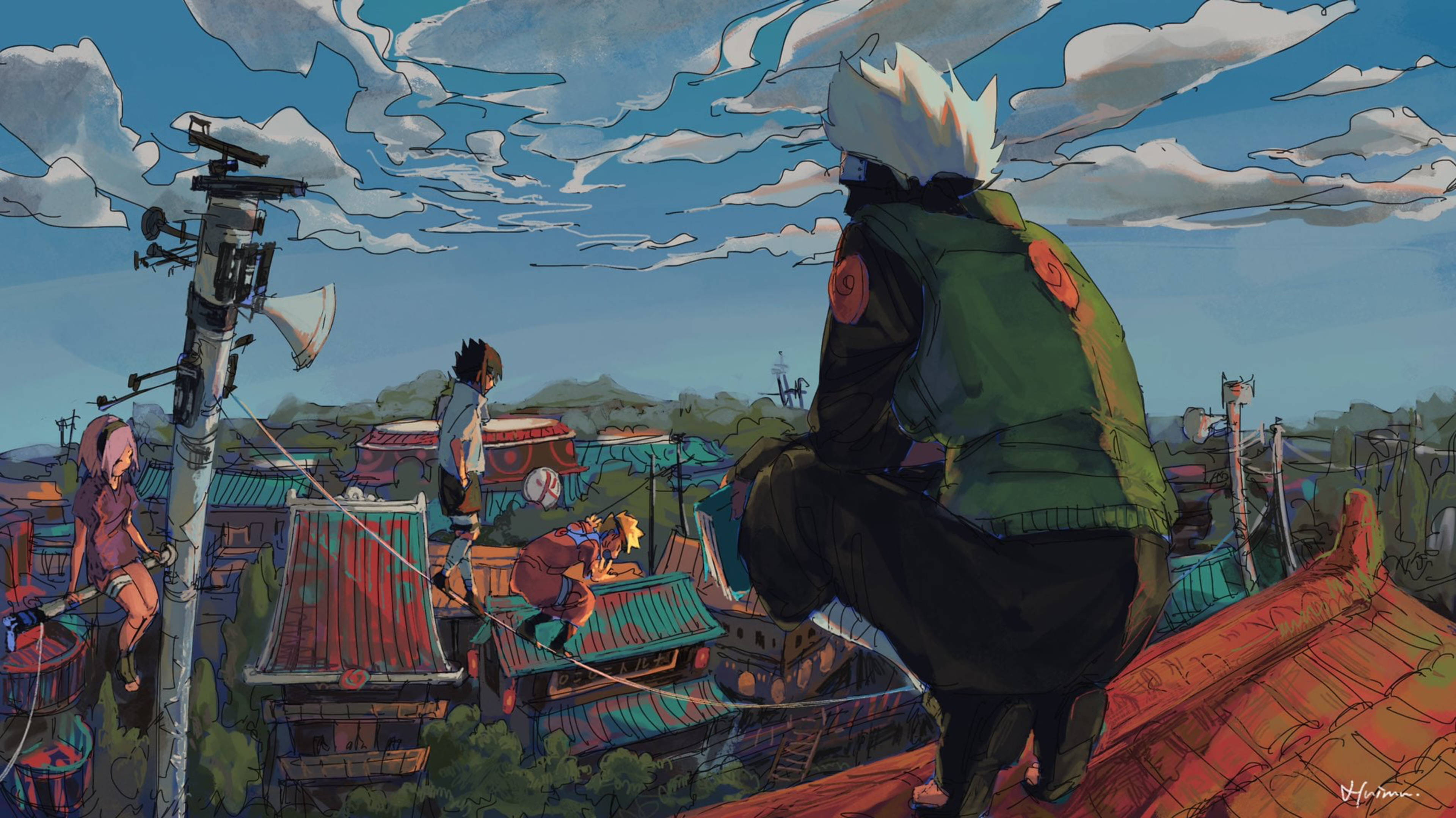 Kakashi, 4K, rooftop, 4K Desktop Wallpaper