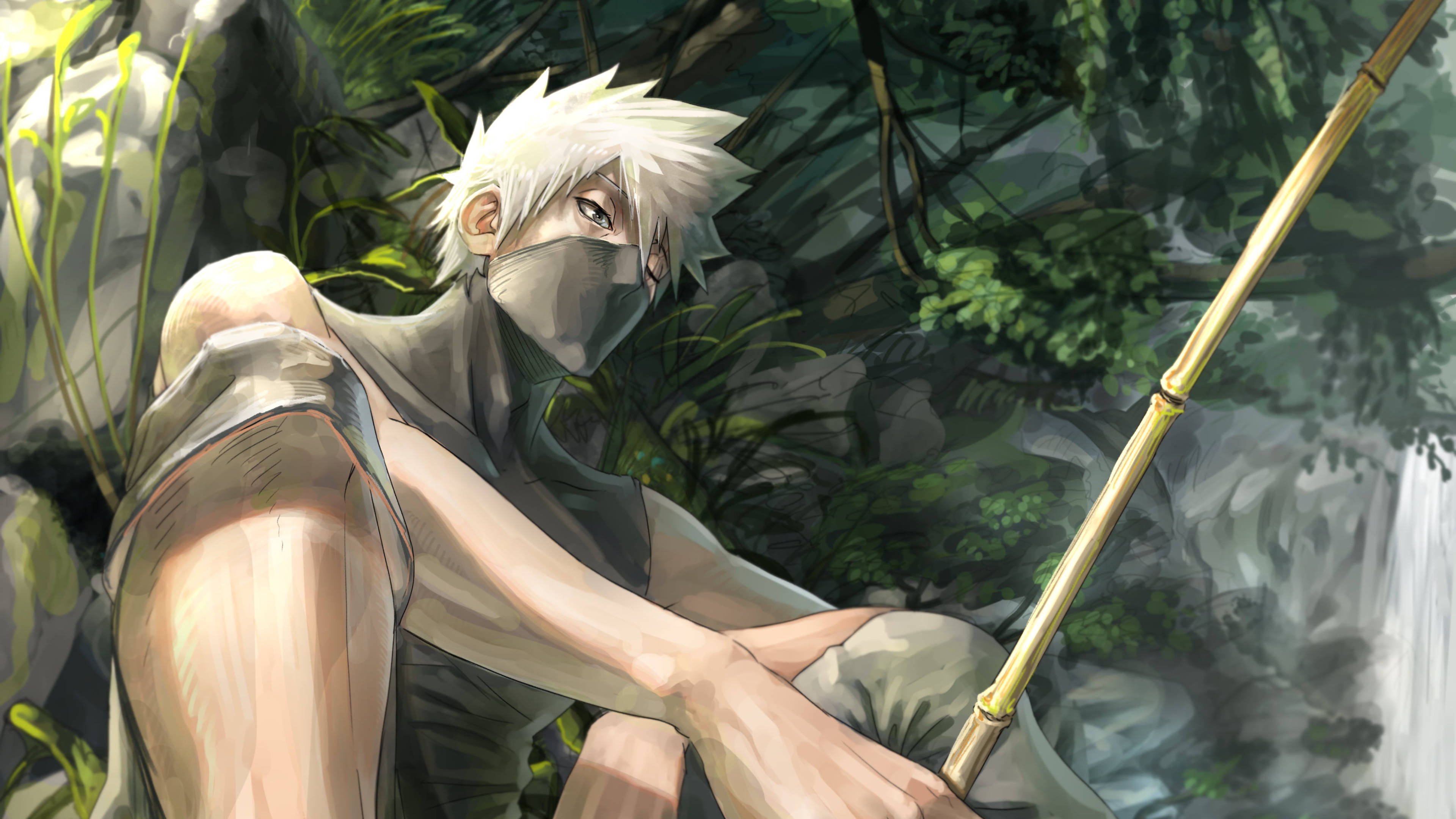 Kakashi, 4K, bamboo staff, 4K Desktop Wallpaper