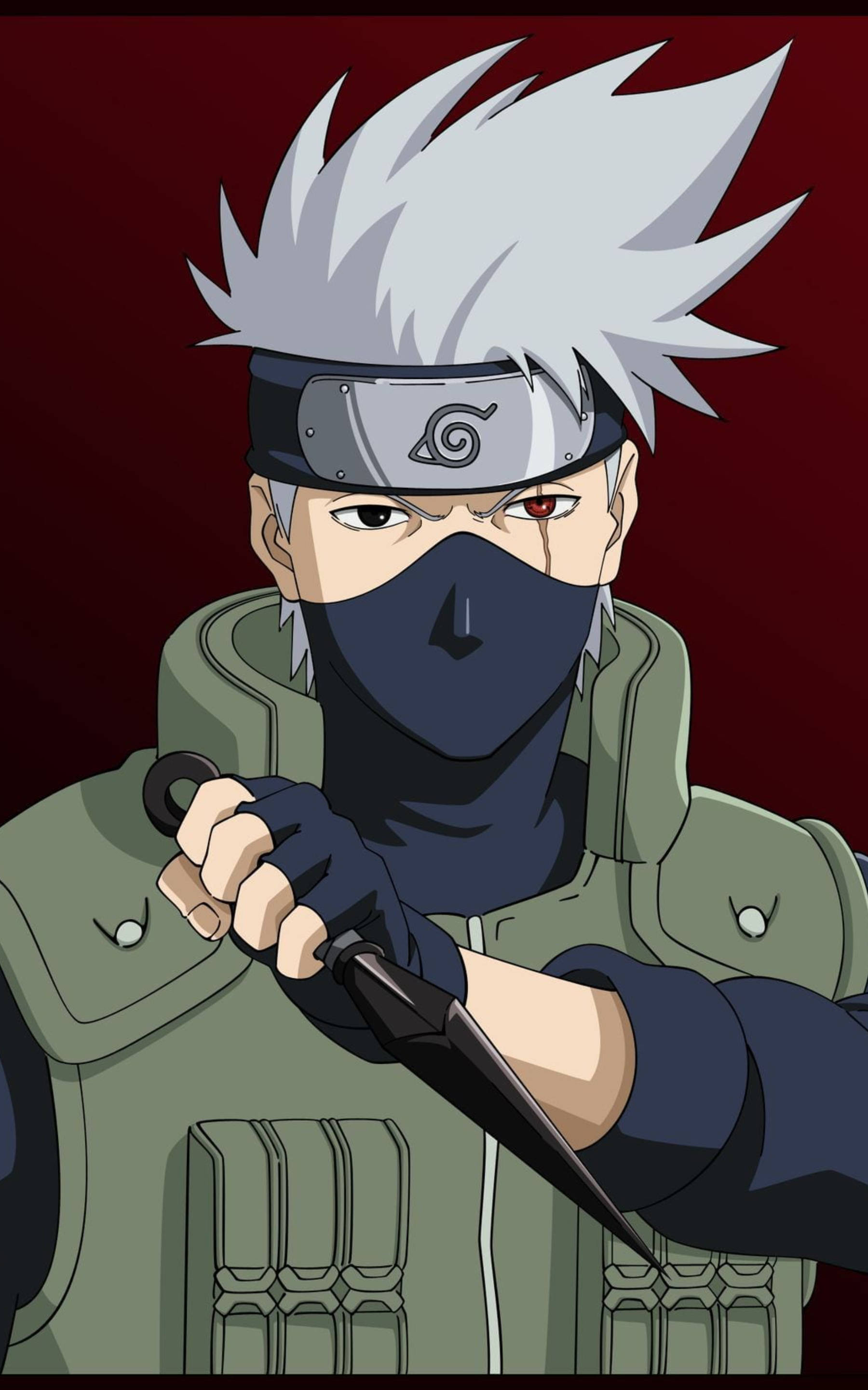 Kakashi, spiky silver hair, red eye, 2K Phone Wallpaper