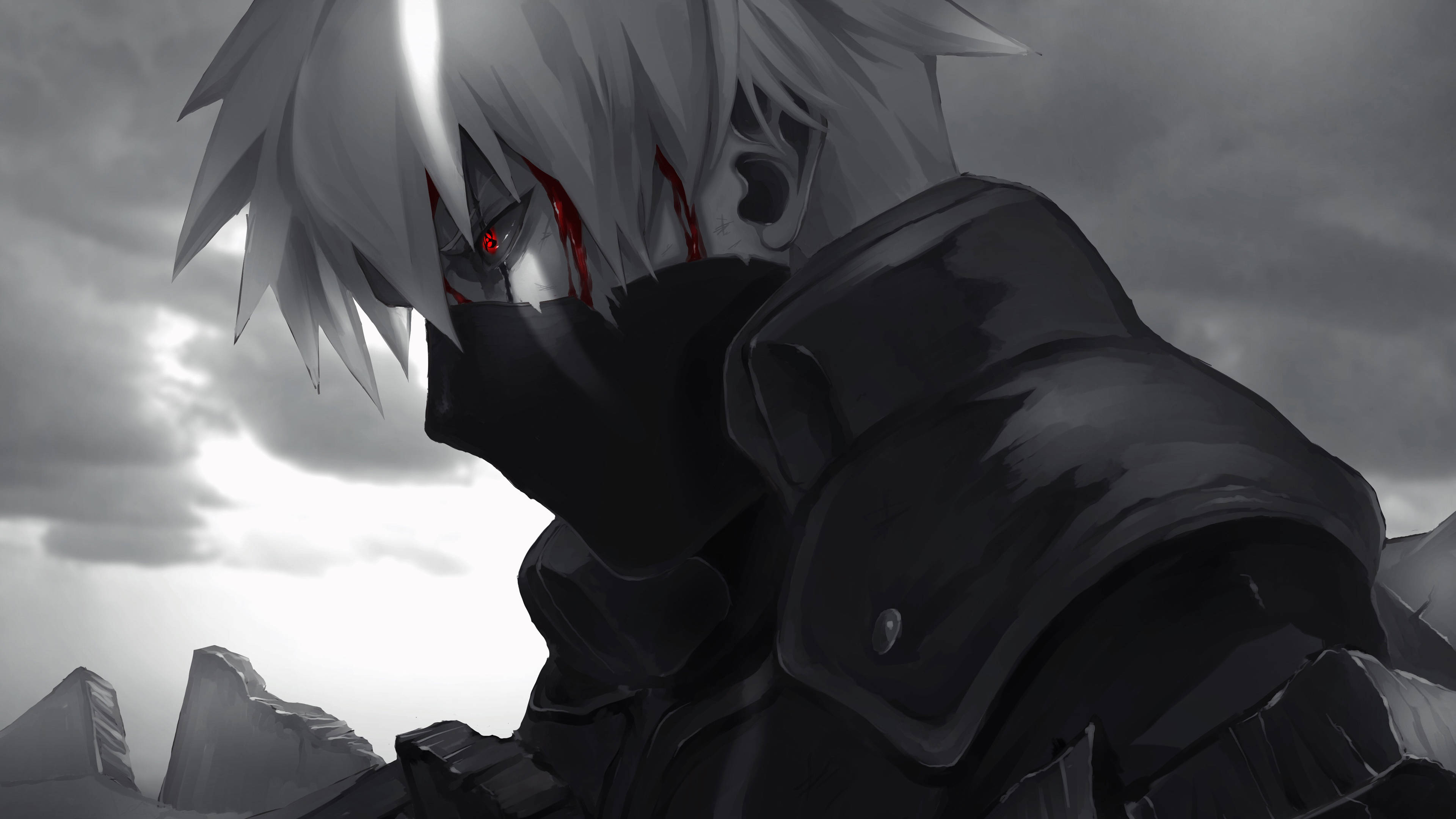 Kakashi, silver-haired, red eyes, 4K Desktop Wallpaper