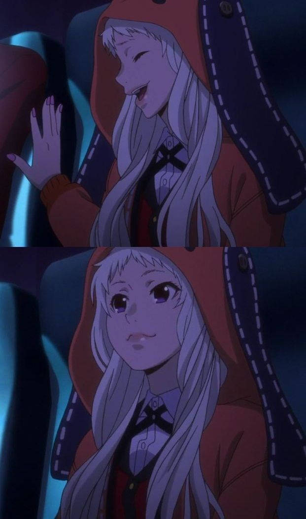 Kakegurui Runa, silver hair, red hooded jacket, SD Phone Wallpaper