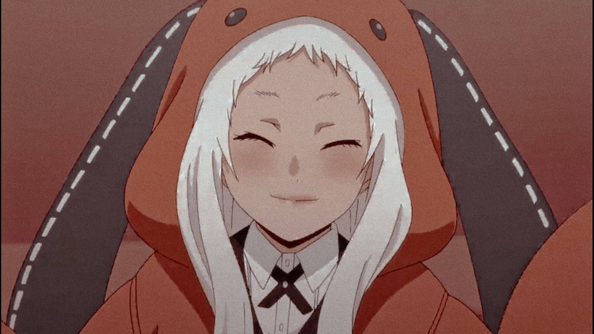 Kakegurui Runa, white hair, brown hooded outfit, Full HD Desktop Wallpaper