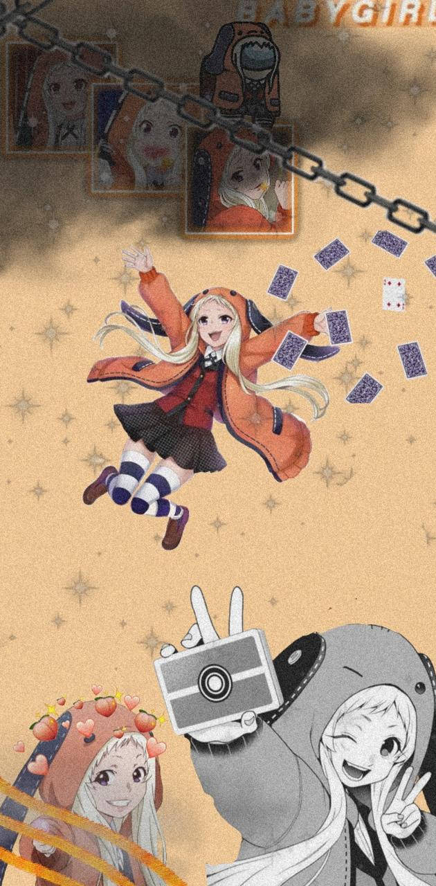 Kakegurui Runa, orange coat, falling cards, HD Phone Wallpaper