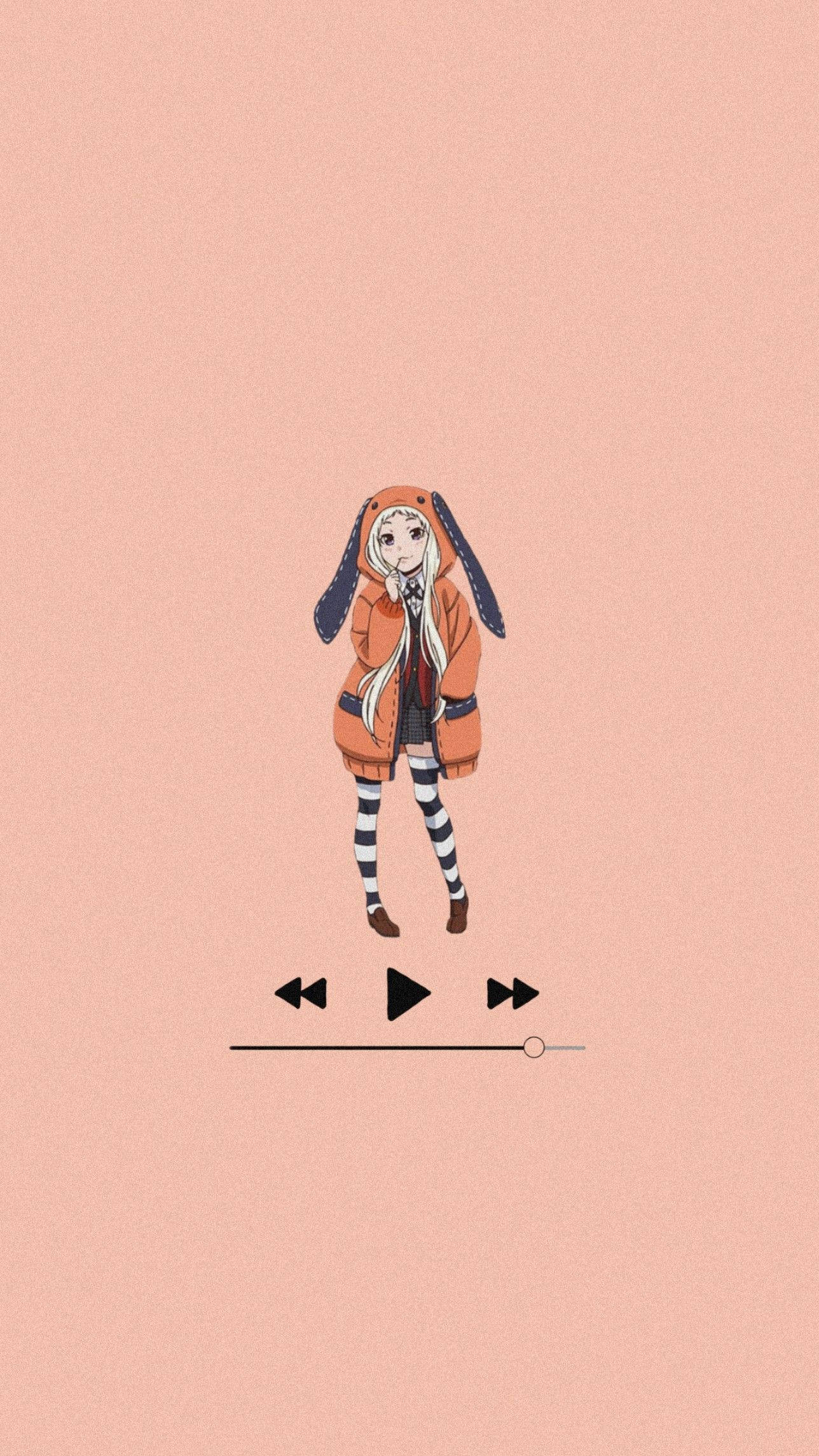 Kakegurui Runa, orange bunny hoodie, music player controls, Full HD Phone Wallpaper
