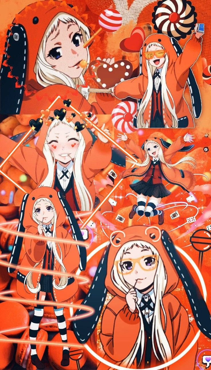 Kakegurui Runa, orange hoodies, candy swirls, HD Phone Wallpaper