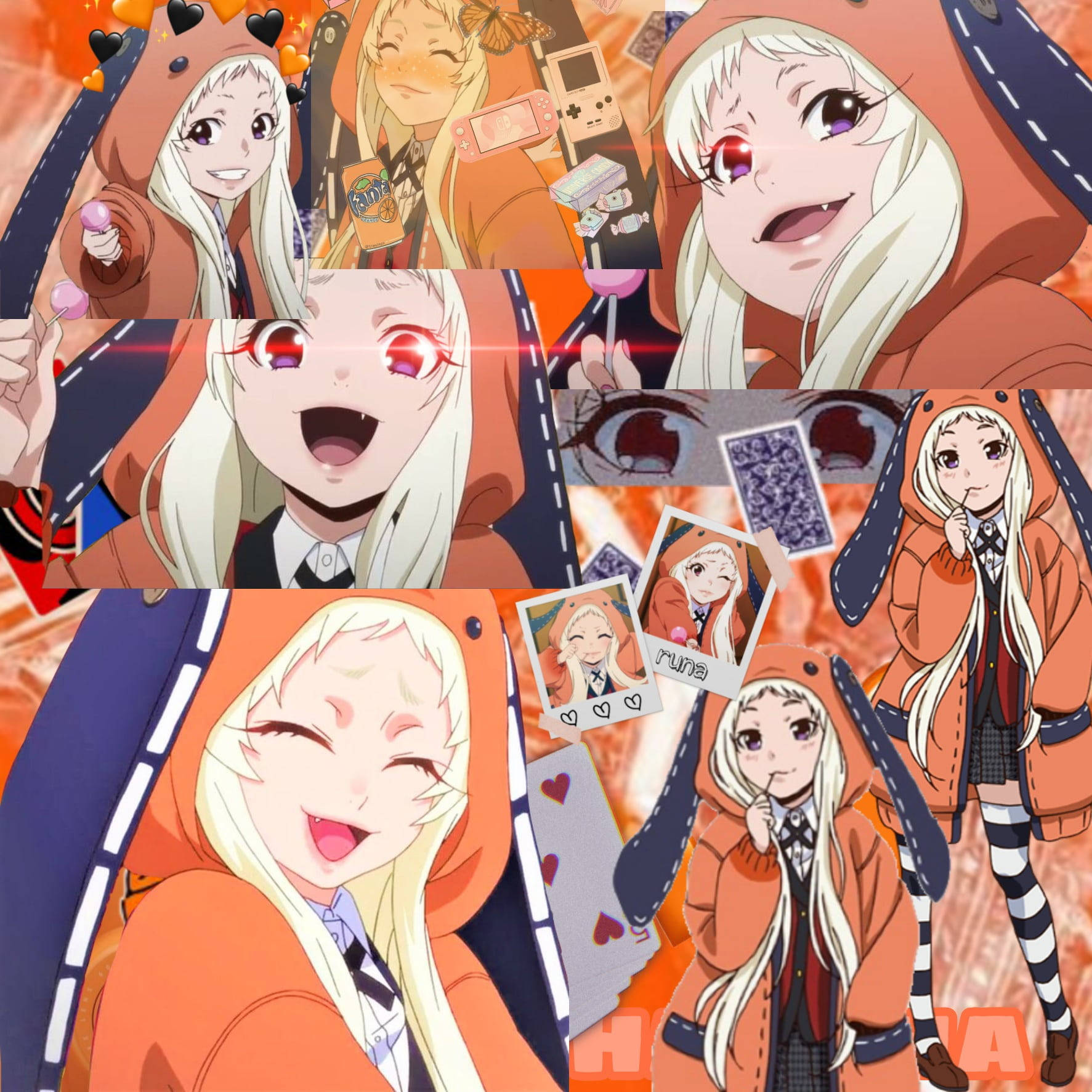 Kakegurui Runa, orange hoodie, playful expressions, HD Desktop Wallpaper