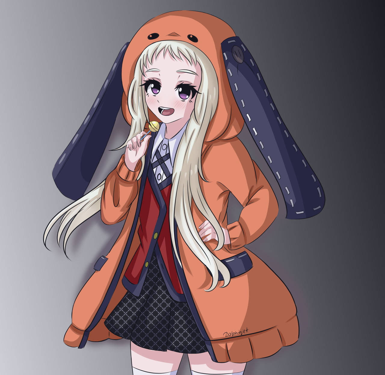 Kakegurui Runa, dark gray, orange bunny hoodie, HD Desktop Wallpaper