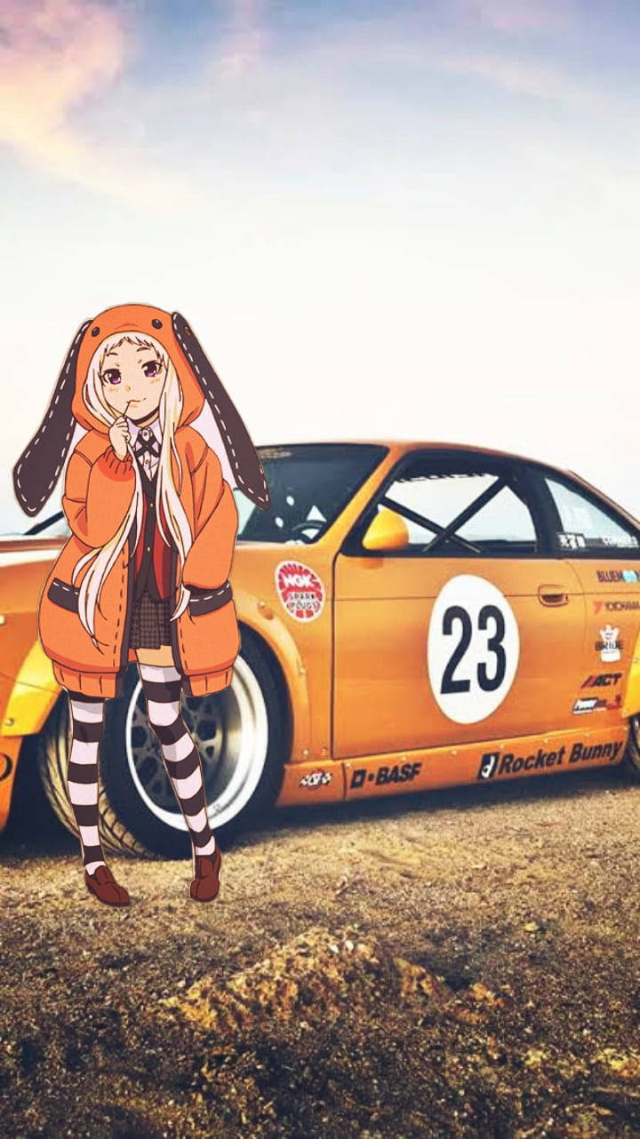 Kakegurui Runa, yellow car, number 23, HD Phone Wallpaper