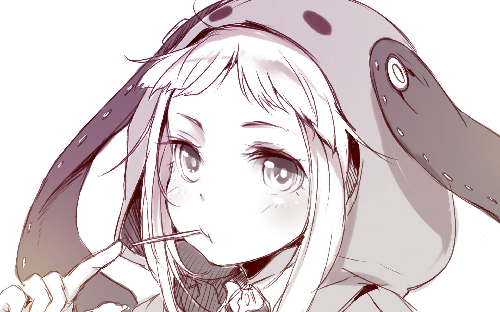 Kakegurui Runa, long white hair, large gray octopus hood, Full HD Desktop Wallpaper
